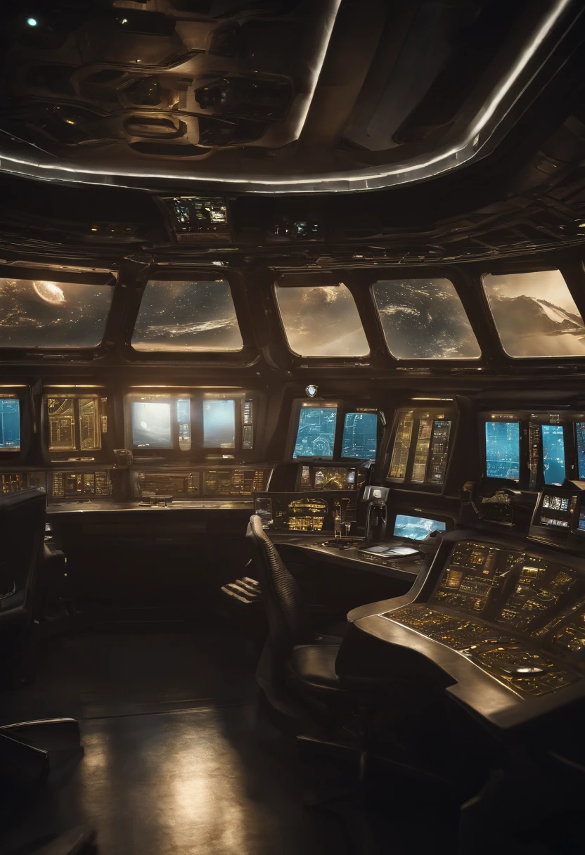 Inside the bridge of a space battleship about 1500 years later. From the window, You can see alien star landscapes, The entire space is、It is full of working consoles with electronics and screens,In the control room of the spacious spacecraft there are control seats for the crew of 20 people、Full-HD、Android crew in the form of a beautiful naked woman、They are the loyal subordinates of the captain of this ship