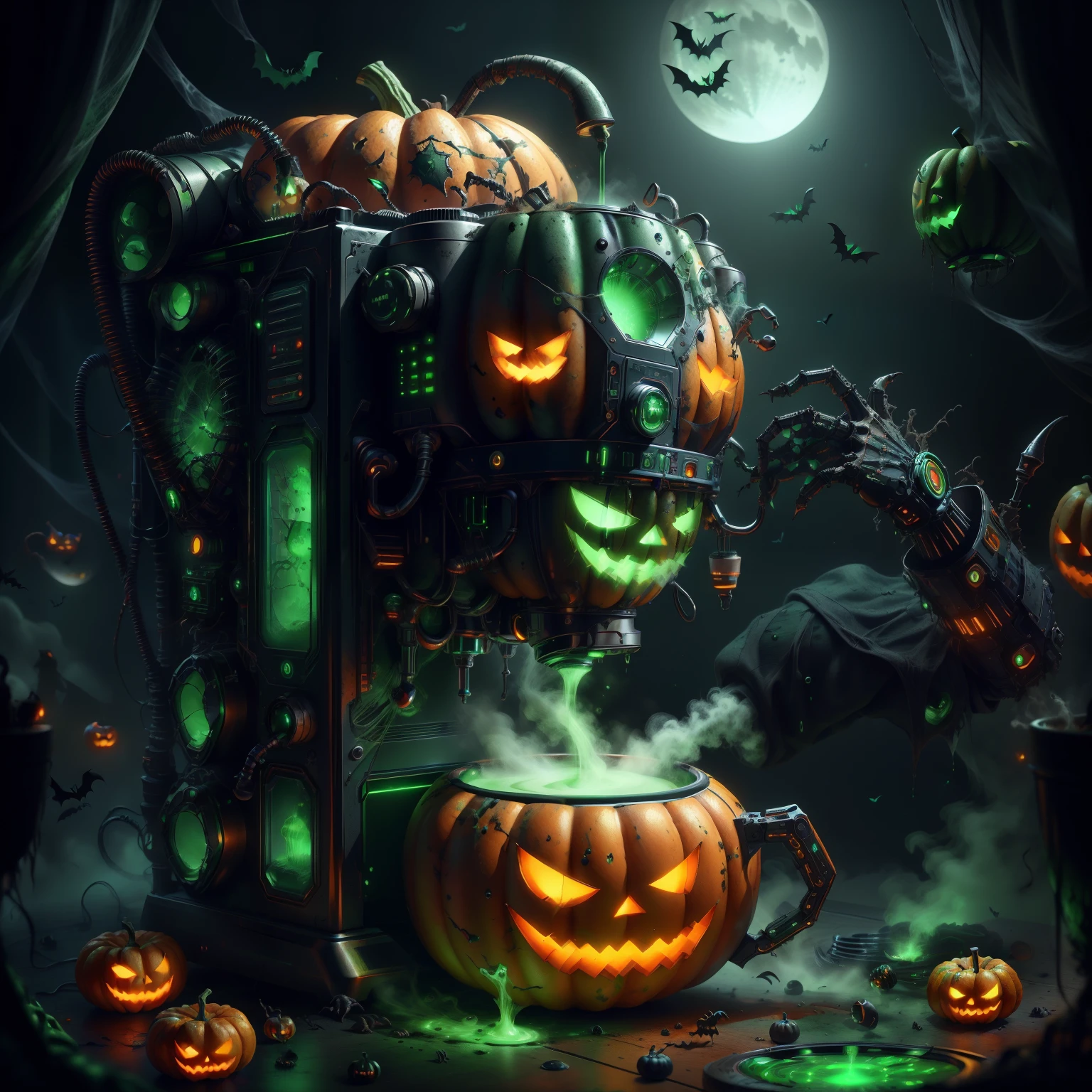 Halloween Tech , scifi,  Supernatural Green, Scary,
Coffee machine