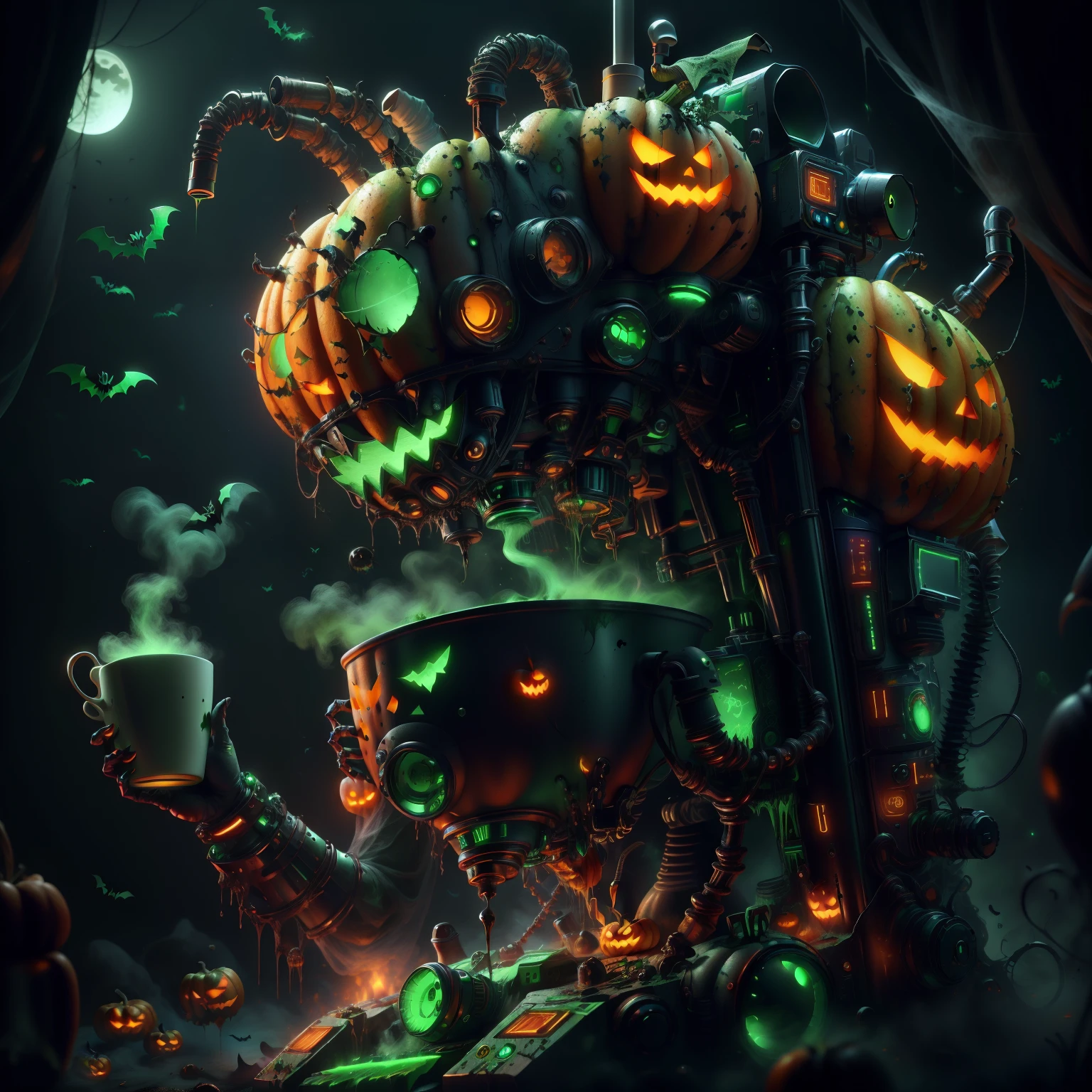 Halloween Tech , scifi,  Supernatural Green, Scary,
Coffee machine