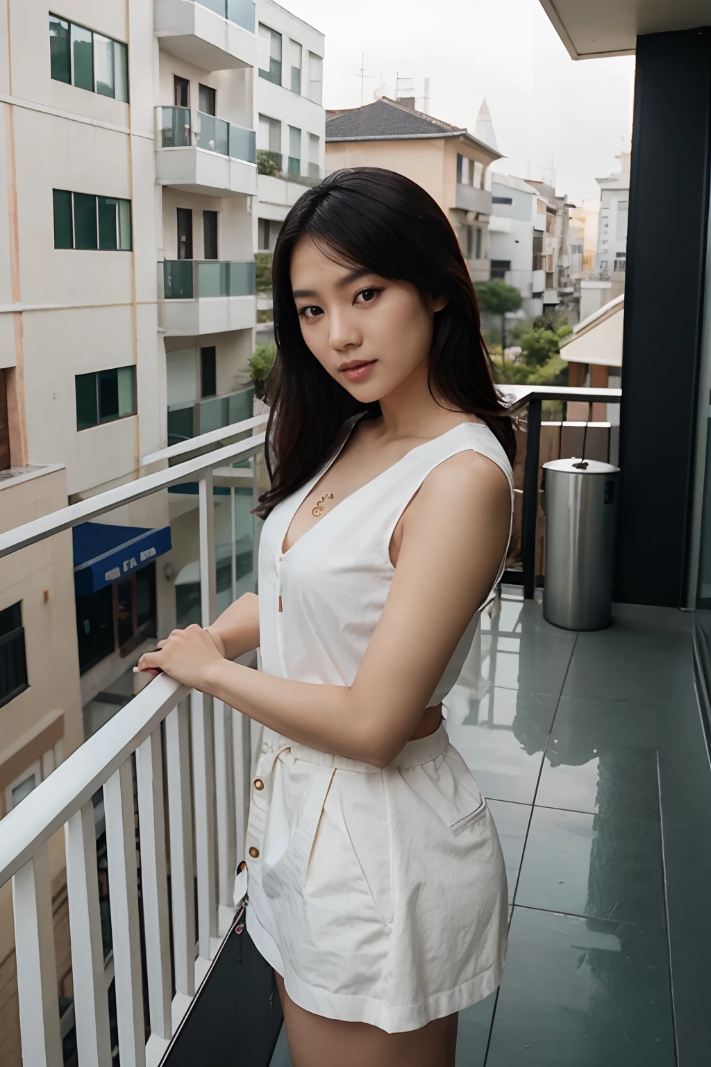 asian woman posing on the balcony, Instagram