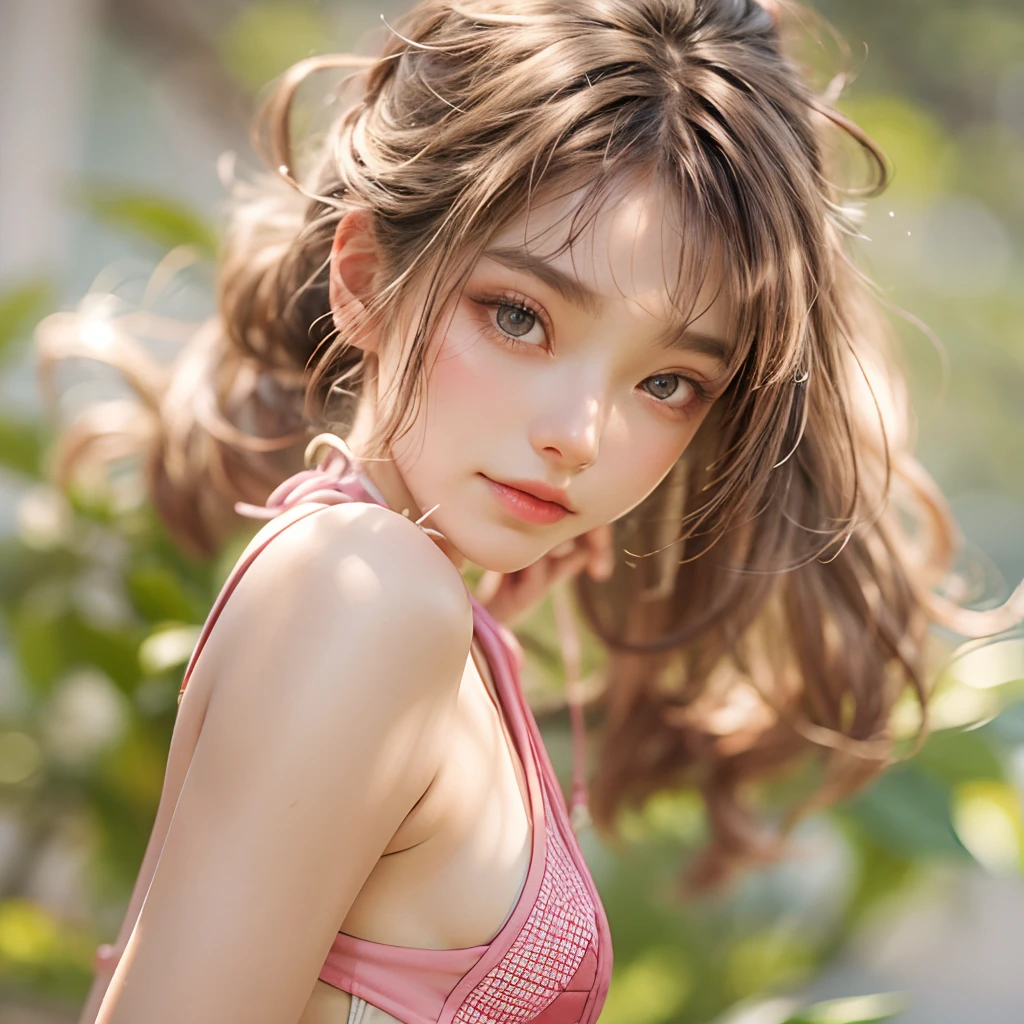 (best quality,highres,masterpiece:1.2),ultra-detailed,(realistic,photorealistic,photo-realistic:1.37),sharp focus,vivid colors,beautiful detailed eyes,beautiful detailed lips,longeyelashes,hair flowing in the wind,rosy cheeks,soft and smooth skin,natural-looking eyebrows,sparkling eyes with intricate details,subtle blush on the face,warm and inviting smile,detailed eyelashes with volume and length,sparkling highlights in the eyes,sunlit studio lighting,subtle atmospheric haze,delicate shadows on the face,impeccable skin texture,expressive facial features,life-like expressions,captivating gaze,pure joy and happiness radiating from the eyes and face, back lighting, Tiny Japanese junior idol, slingshot swimsuit, ((Dynamic-angle, physically-based rendering)),