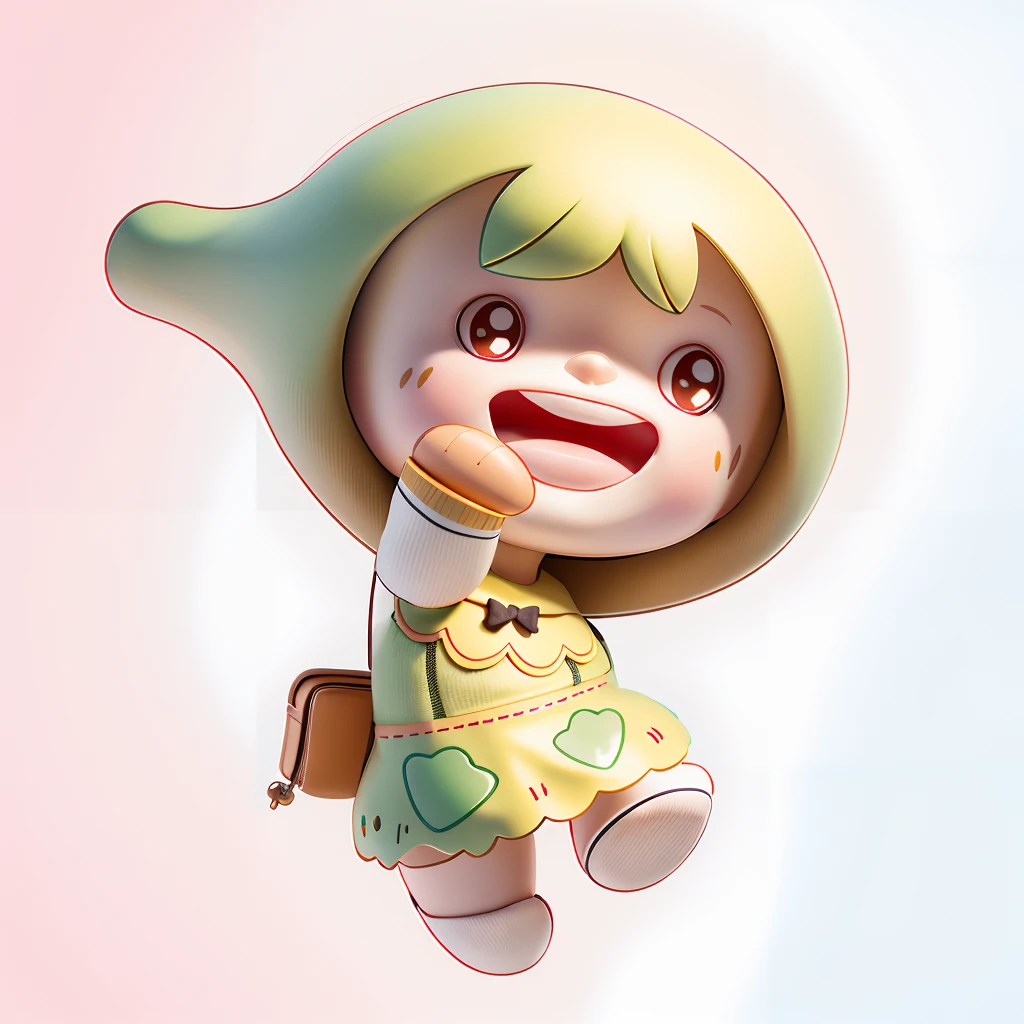 There is a small doll with a hat,Cute 3d rendering,The little girl looked up,Orange-yellow gradient hairs,Orange and yellow skirts,Portrait anime jumping girl,Cute 3D anime girl rendering,Cute detailed digital art,Female explorer mini cute girl,Stylized 3D rendering,3D Rendering Character Art 8K,lovely digital painting,Anime style 3D,Super detailed rendering