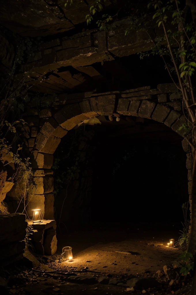magical den , cave , forest , evening , fairy lights ,