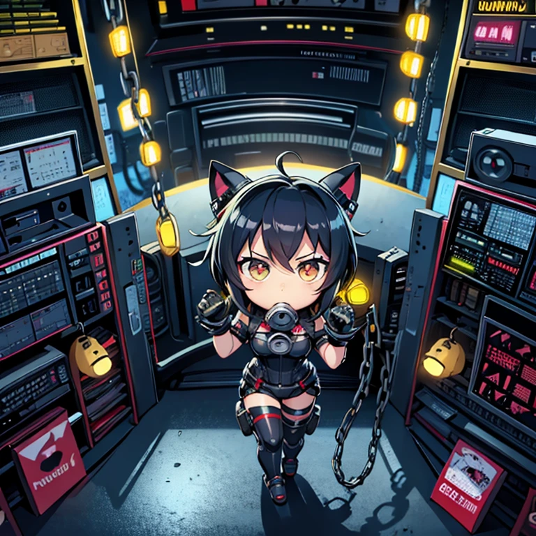 (cut chain), Chibi, computer server, work, comic, gasmask