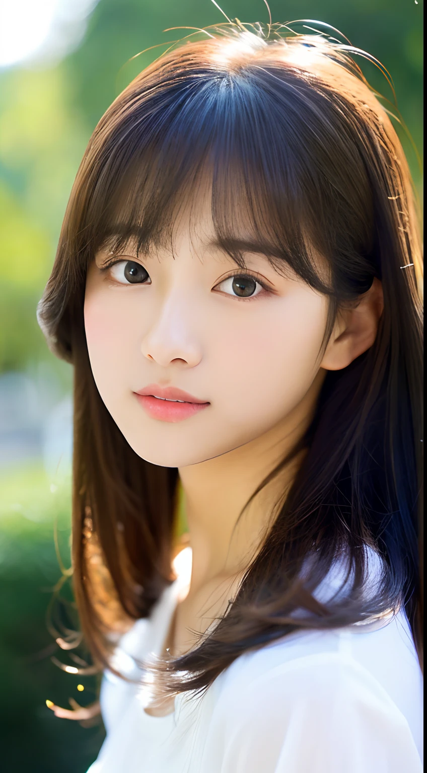 (in 8K,Raw photography,Highest Quality,realisitic,Photorealsitic,extremely delicate and beautiful,Highly detailed,finely detail),((ultra-detailliert,hight resolution:1.3)),japanes, femele、(age19)、Viewer's Perspective ((Beautiful and shiny straight bob hair)) Bangs are parted in the middle Embarrassed look Half-open lips (Beautiful fece:1.2) (kawaii:1.3) front facing Half-open lips (Beautifully groomed hair) Beautiful pink rose garden camisole with top tube on background
