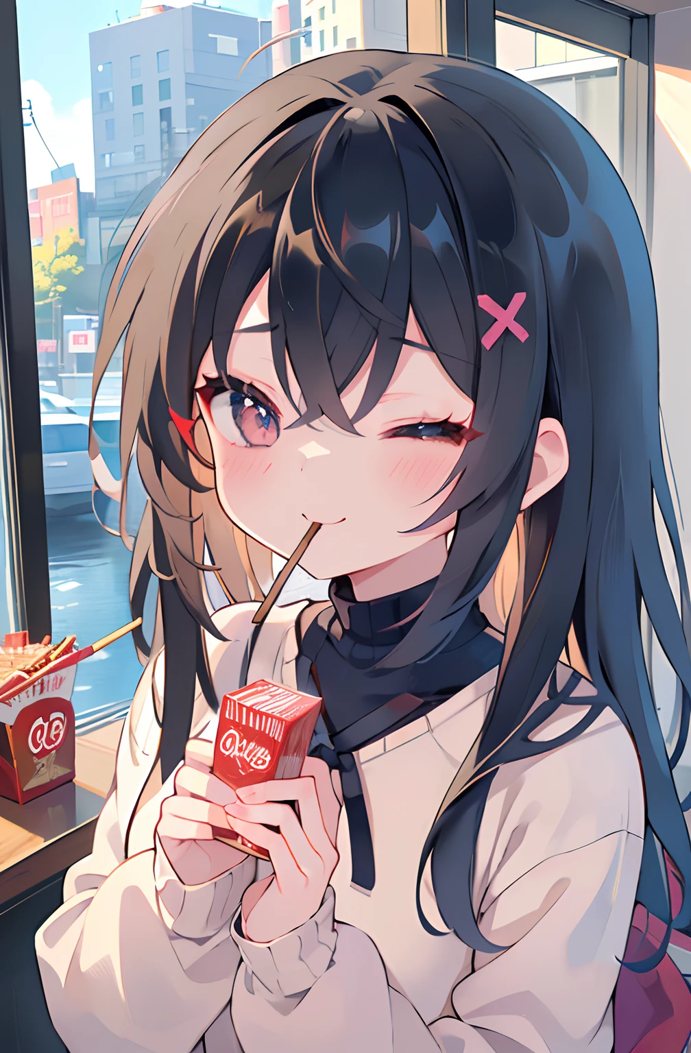 (masterpiece), best quality, indoor, upper body, sitting, drinking alcohol,
, indoor, nose blush, closed eyes, drunk, alcohol, blush, facing viewer, green dress, single braid, dress, two-tone jacket, holding, multicolored jacket, medium dress, smile, 1girl, jacket, open clothes, open jacket, sake, multicolored clothes, chibi, juice box, blunt bangs, :d, bass guitar, white jacket, black jacket, black bow, holding bottle, long sleeves, y, bottle
hiroi kikuri,long hair, hair over shoulder ,single braid