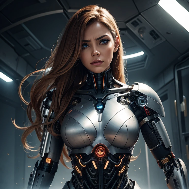 Damaged cyborg woman