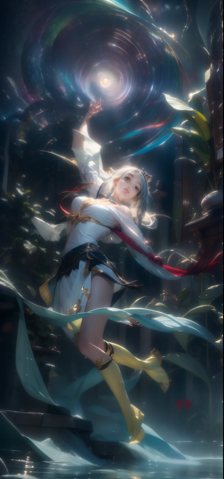(8K, RAW photo, Best quality, Masterpiece:1.2), (Realistic, photo-realistic:1.37), Ultra-detailed, 1 girl,Cute, Solo,Beautiful detailed sky,Detailed Cafe,Night,Sitting,dated,(nose blush),(Smile:1.1),(Closed mouth),Large breasts, Seductive smile, In nature with waterfalls, Real rain,Professional lighting, Sony A7R4, Zessie 50mm F1.8,,Cross your arms behind your head:1.5,Moles under eyes:1.2 Medium breasts,Beautiful detailed eyes,(White sexy dress:1.1), neck bowtie,Pleated skirt,(Short hair:1.2),Floating hair,pureerosface_v1,ulzzang-6500-v1.1,