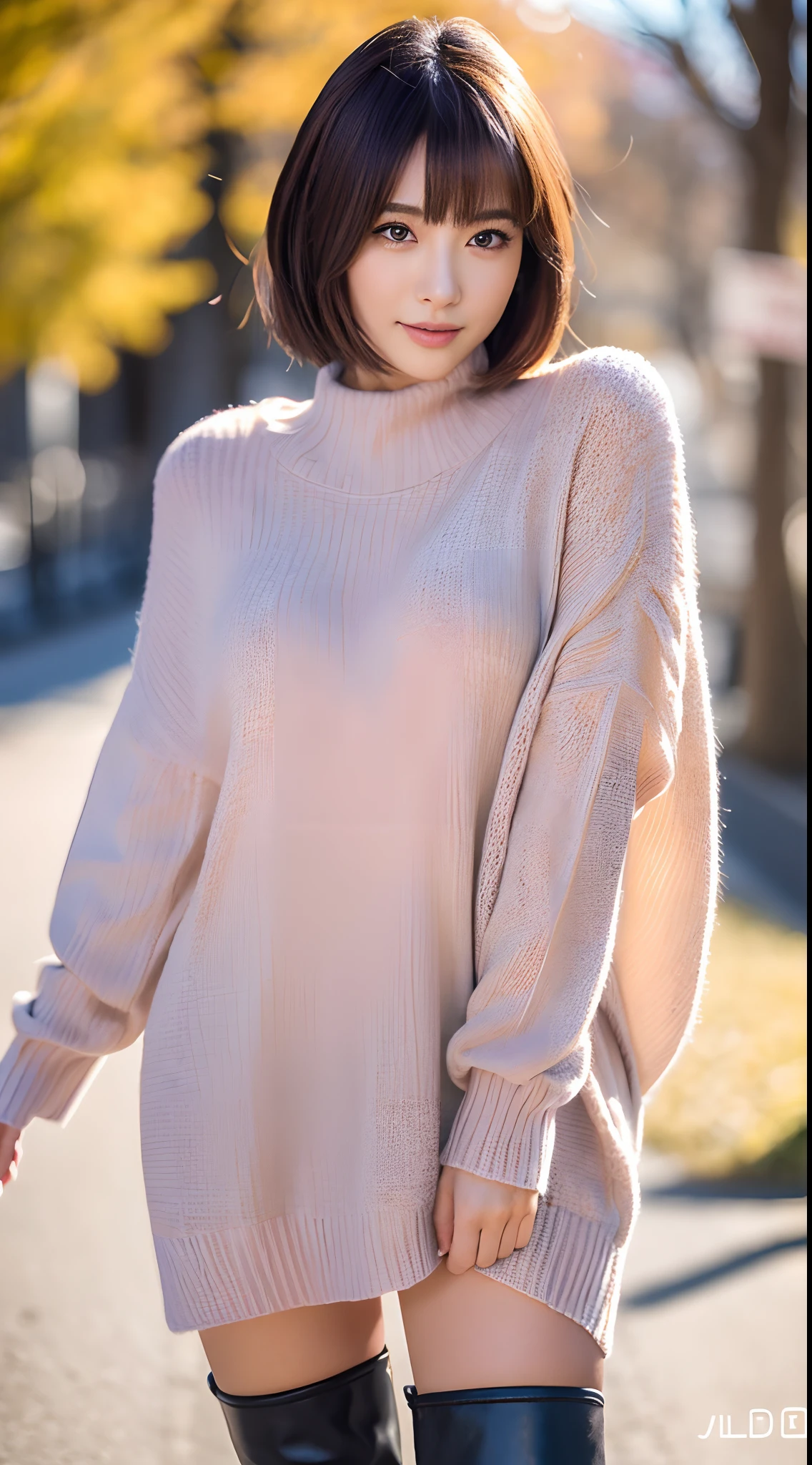 Best Quality, 8k, 32k, Masterpiece, UHD: 1.3), Attractive Japan Woman Pictures, One Girl, (full body : 1.0), Abs, Perfect Body, (oversized tunic sweater : 1.1), (boots:1.1), Ultra Detailed Face, Detailed Lips, Fine Eyes, Double Eyelids,short hair,Disheveled Hair,