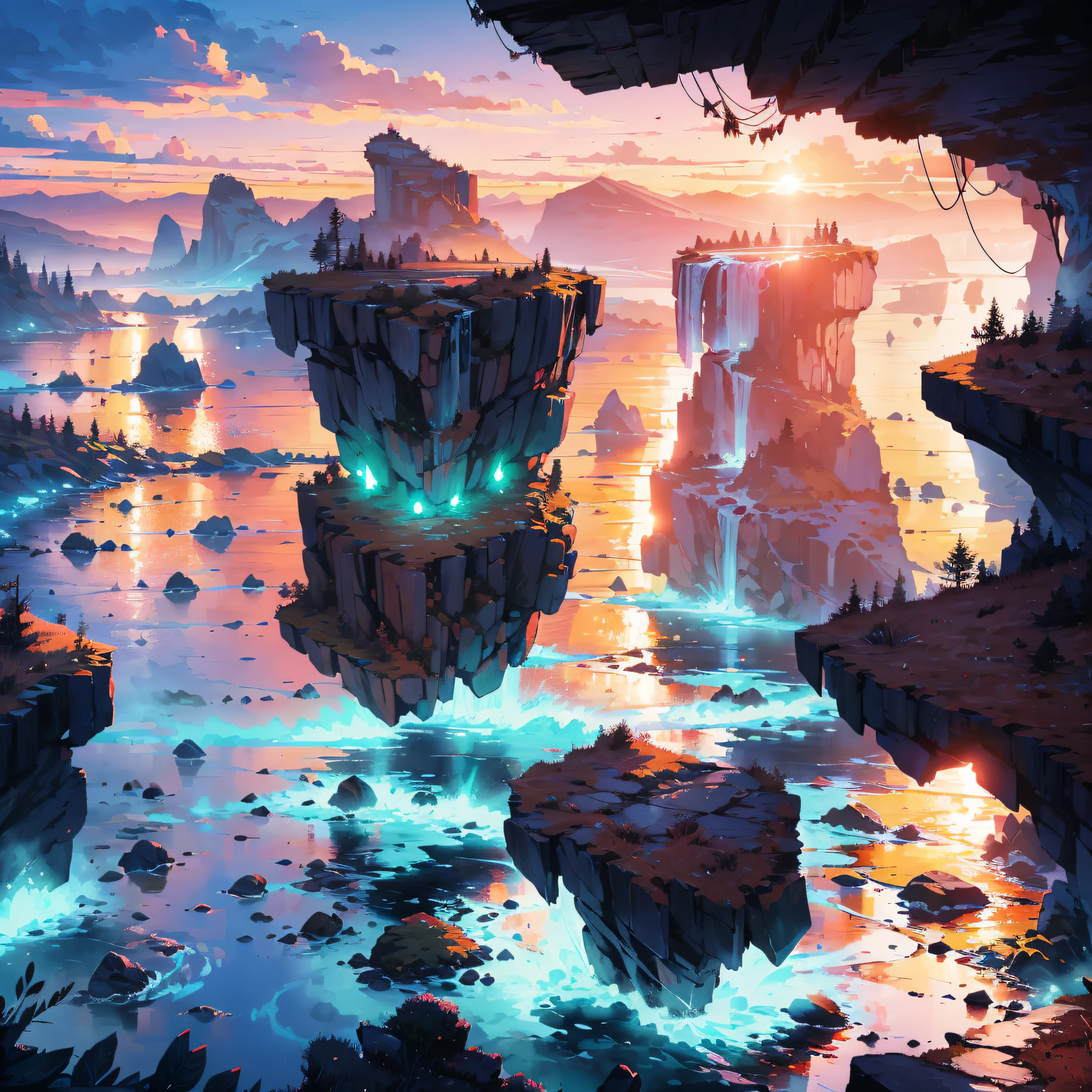 "Captivating sunset scene, vibrant and vivid colors, breathtaking evening glow, picturesque wide-angle view, meticulously captured with high-definition clarity and a touch of naturalistic style."