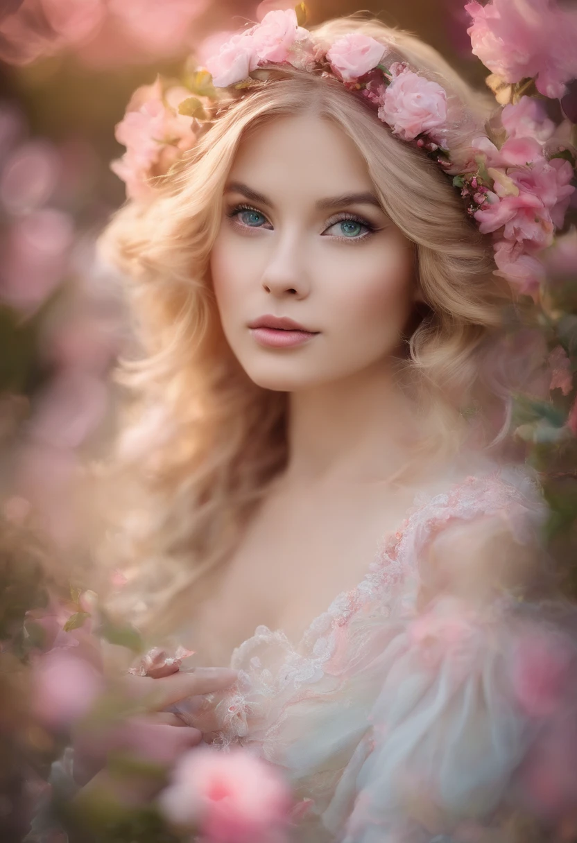 A girl in a garden,Medio:插圖,hermosos ojos detallados,hermosos labios detallados,Ojos y cara extremadamente detallados,long eyeslashes,Altas Resoluciones,Ultra detallado,fotorrealista,vivid colors,Bokeh,Retratos,warm tones,Soft lighting