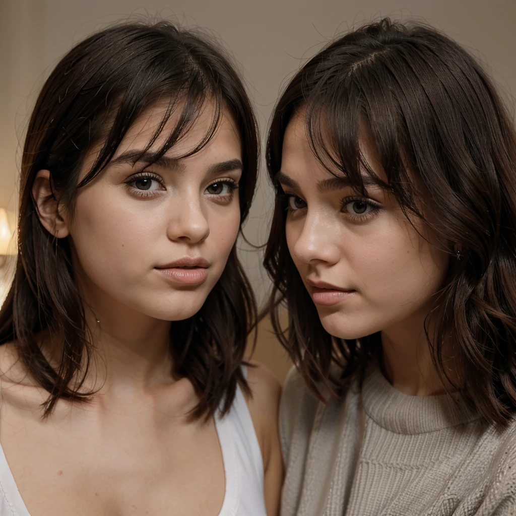 Two girls kissing on the mouth