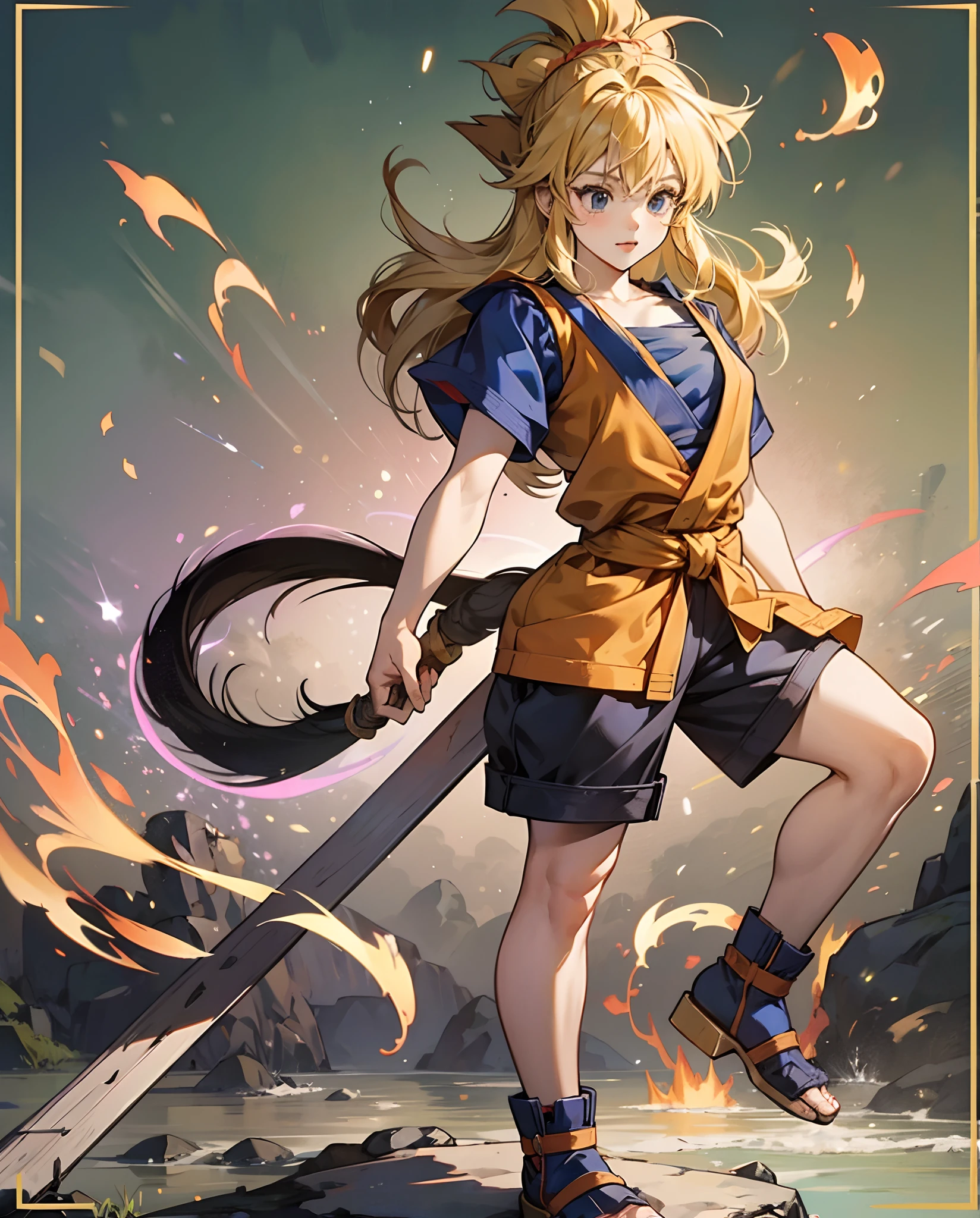 Full body female (??? son goku have a monkey tail) girl blonde --auto --s2