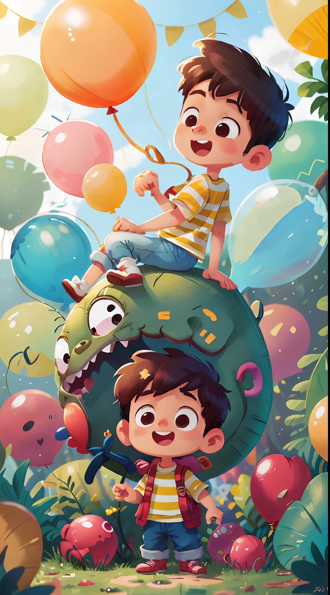 A boy, zoo, many balloons, happy, happy, perfect quality, clear focus (clutter - home: 0.8), (masterpiece: 1.2) (realistic: 1.2) (bokeh) (best quality) (detailed skin: 1.3) (intricate details) (8K) (detail eyes) (sharp focus), (happy)