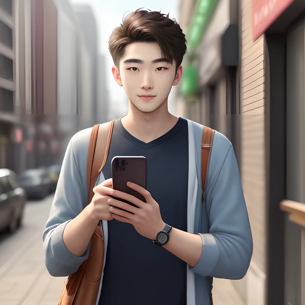 A refreshing man in his 20s who seems to be lazy with a smartphone in one hand