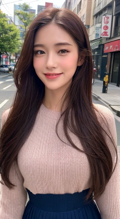 ((top-quality、8K、​masterpiece:1.3))、1girl in、（（bontage））、A smile、full body Esbian、Slim Faces、Pretty women、(dark brown  hair)、Full-length long-sleeve dresses:1.1、hyperdetailed face、A detailed eye、二重まぶた、blured background、Slim Faces、城市、takeout、a street、