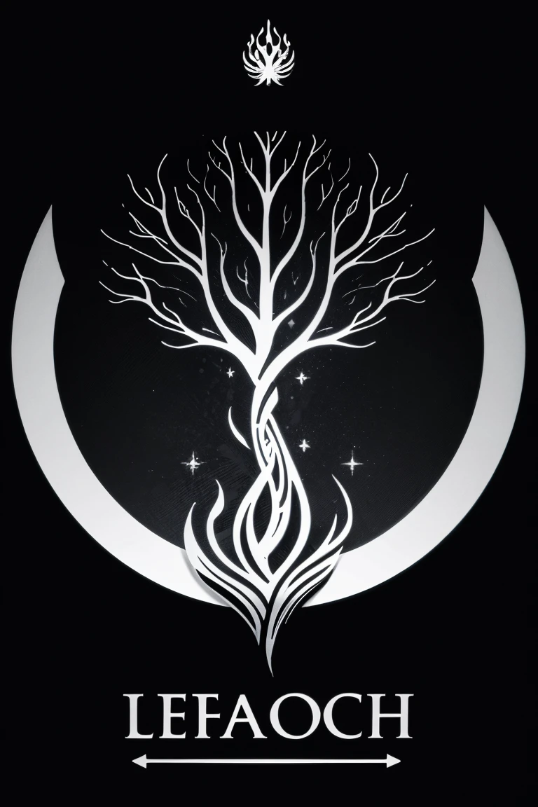 Symbol of the torch and the world tree,black& white,Symbol logo,Designed by Leonardo