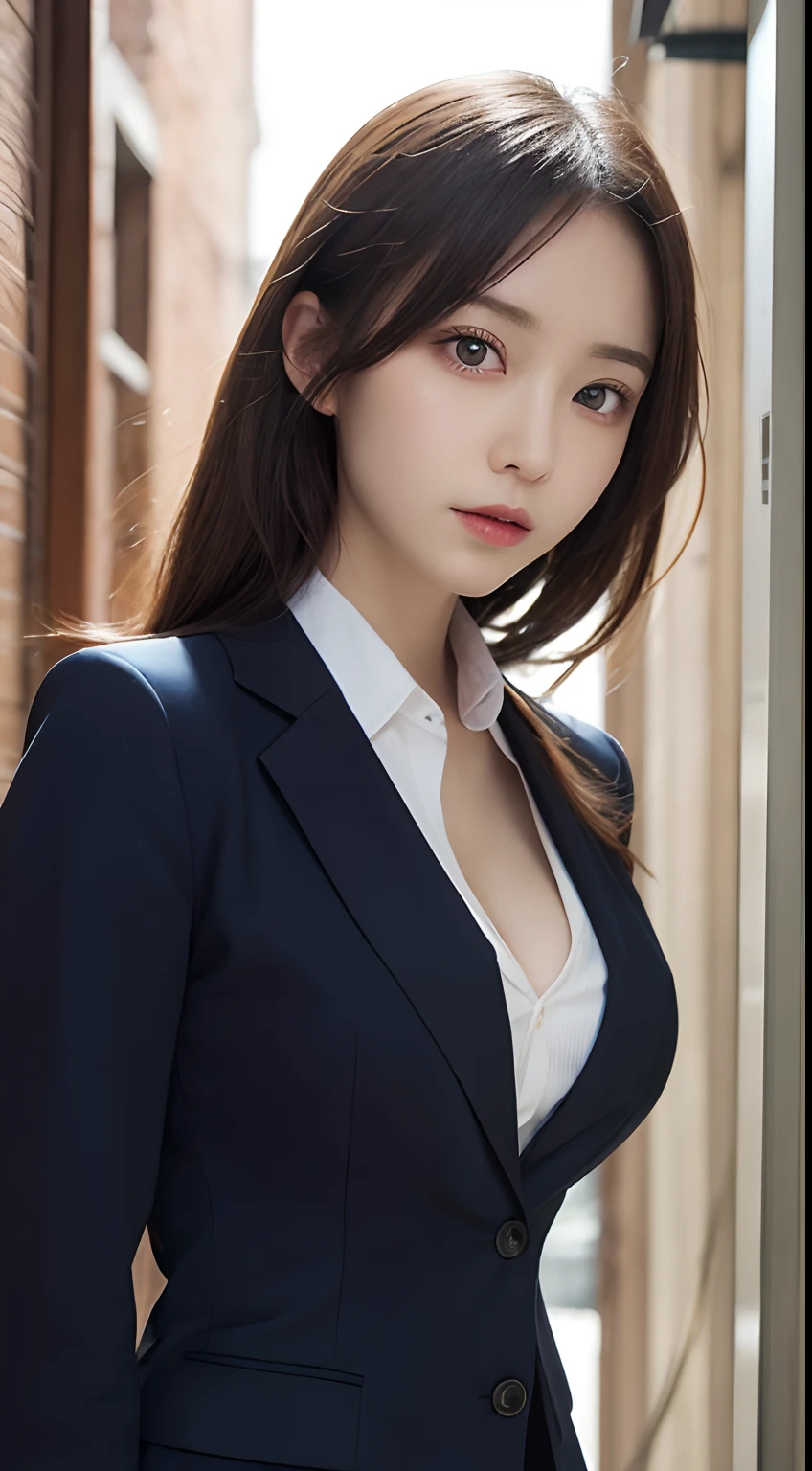 masutepiece, Best Quality, Illustration, Ultra-detailed, finely detail, hight resolution, 8K Wallpaper, Perfect dynamic composition, Beautiful detailed eyes, Natural Lip,Blazer ,School uniform, cleavage, Full body