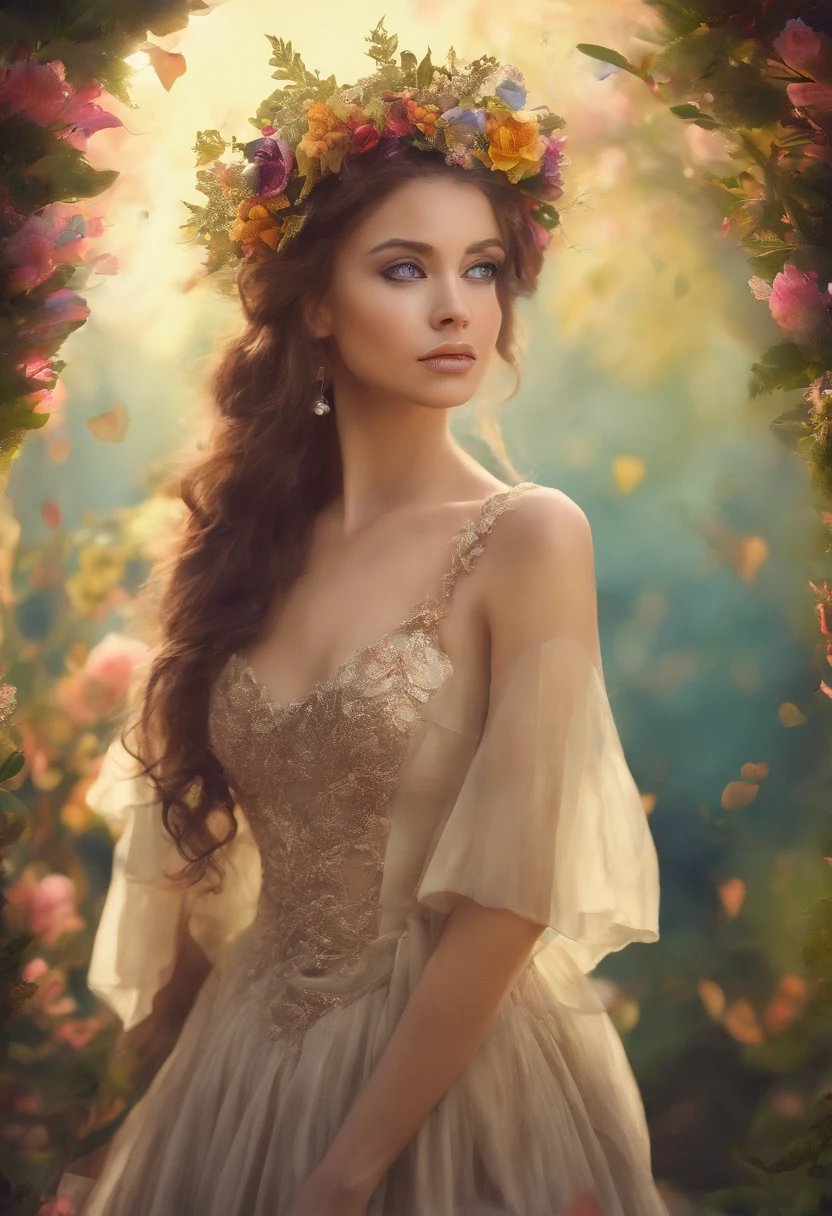 A girl in a garden,Medio:illustration,hermosos ojos detallados,hermosos labios detallados,Ojos y cara extremadamente detallados,long eyeslashes,Altas Resoluciones,Ultra detallado,fotorrealista,vivid colors,Bokeh,Retratos,warm tones,Soft lighting, (La mejor calidad,4k,8k,Altas Resoluciones,Obra maestra:1.2),Ultra detallado,(realista,fotorrealista,fotorrealista:1.37),classical,asombroso,hermosos ojos detallados,hermosos labios detallados,Ojos y cara extremadamente detallados,long eyeslashes,oil painting style,Textura del lienzo,vestido anticuado,Golden lighting,Garden landscape,flores coloridas,romantic ambiente,Colores vintage,luz solar suave,serene expression,Pose elegante, semi nude, sexy fineart, muscle legs, large legs, semi uncovered body