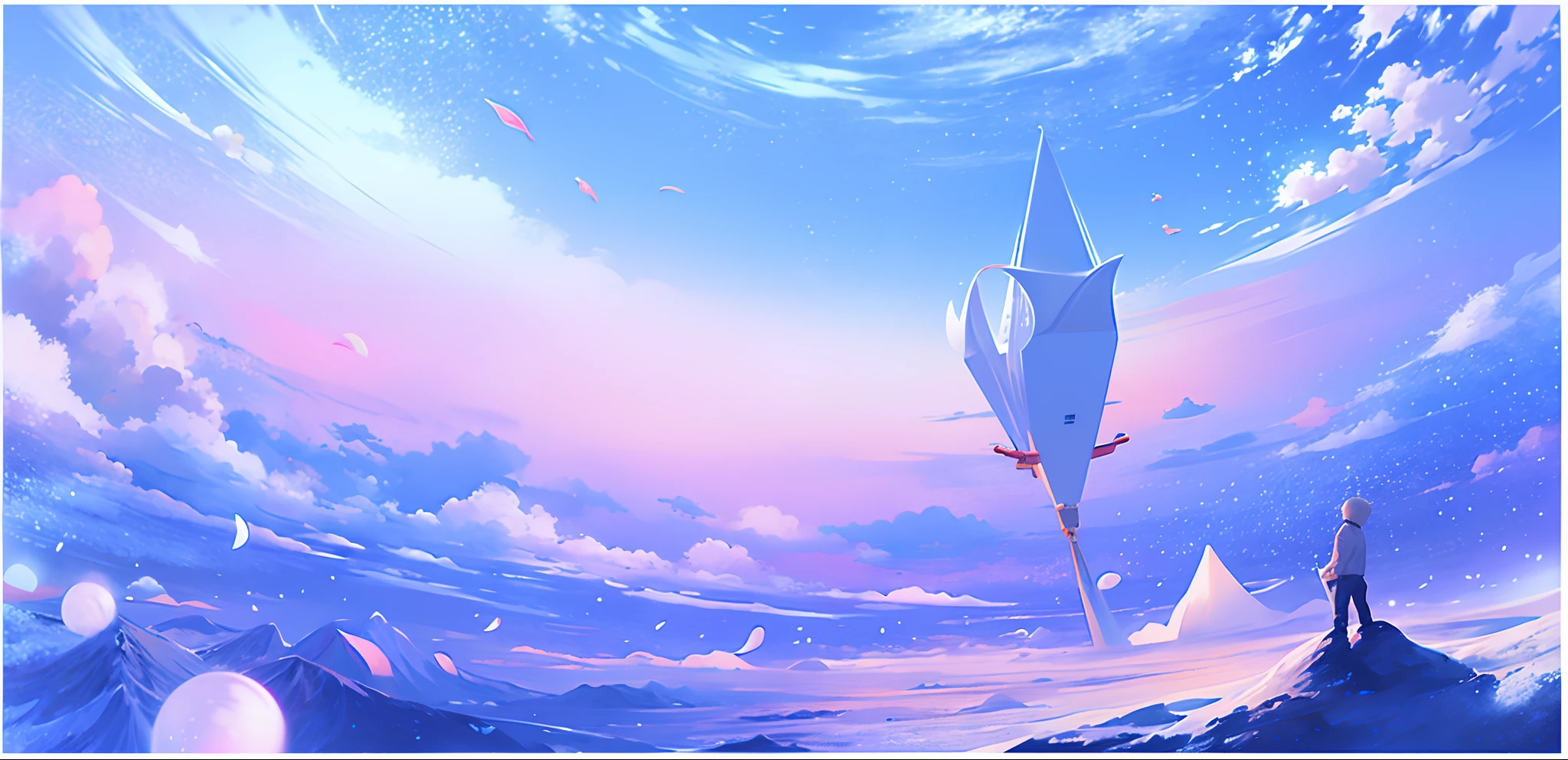 Illustration of a man standing on the windowsill of a space station, by Ni Yuanlu, author：Xia Gui, dreamlike illustration, author：Yan Hui, author：Xuxu Solar, author：Xu Xi, by Ye Xin, blurry and dreamy illustration, inspired by Ma Yuanyu, lofi album art, by Yang J, blurry and dreamy illustration, A beautiful artwork illustration