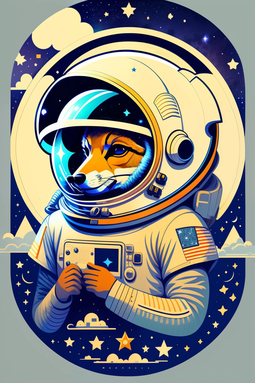 Illustration de loups astronaute, espace, Fiction scientifique, Personnage mignon, Fond clair, Fond d’éclaboussures abstraites, Conception de t-shirt, Art vectoriel