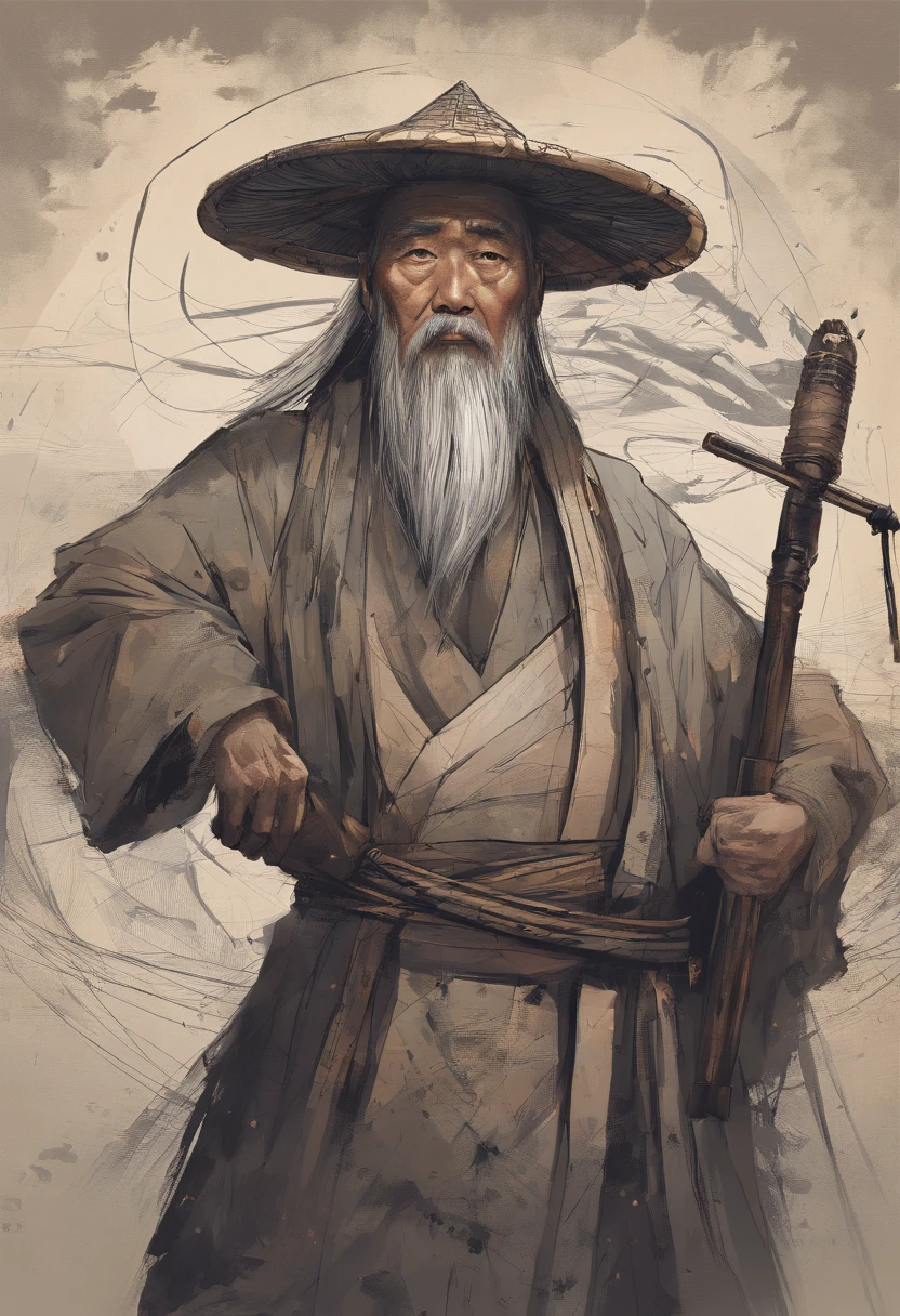 China-style,Old fishermen,With a cloak,Portrait works,Photographic works,Ultimate detail,Reasonable composition,tmasterpiece,high-class,clean backdrop,figure portrait,8K,Movie light source,high qulity,