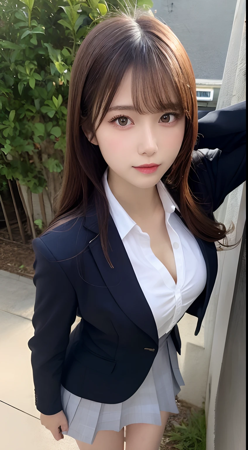 ((Highest quality, 8k, masterpiece:1.3)), DetailedWoman:1.3, (ponytail, Big Breasts:1.1), uniform, ultra detailed, mini skirt