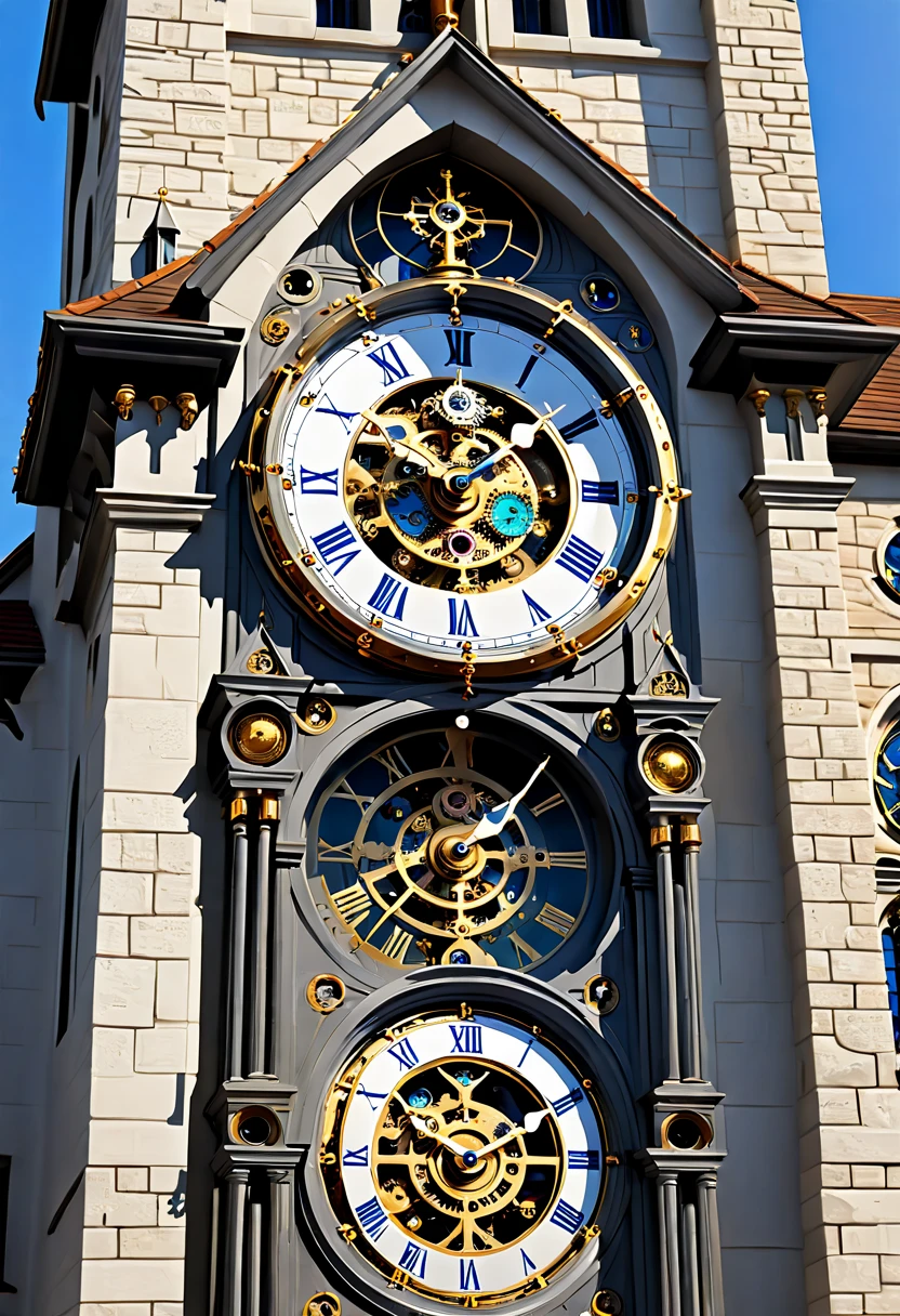 (8K, 16k, Award-winning, Highest quality, Highest resolution, Super detail, High detail, Anatomically correct, Masterpiece),UHR, Clock on the bell tower of the church,Ancient chronometric mechanism, delicate craftsmanship , A legendary mechanical clock, Rare and precious, Intricate details,Mechanical clocks are made of a metal called orichalcum, There are no gemstones, (The inside of the mechanical clock is engraved with ancient characters: 1.2), Impeccable, Platinum, White, Gold and silver, Church bell tower,cyber punk perssonage,Gigantic clock