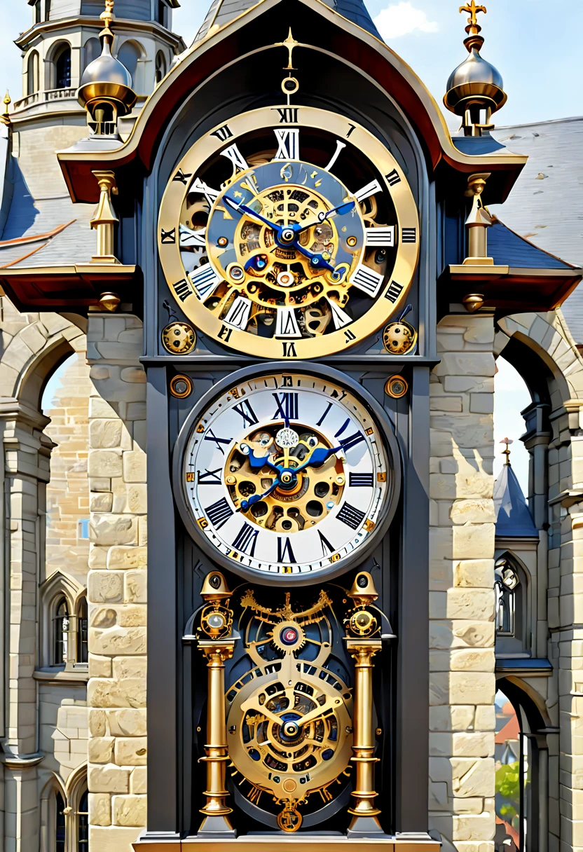 (8K, 16k, Award-winning, Highest quality, Highest resolution, Super detail, High detail, Anatomically correct, Masterpiece),UHR, Clock on the bell tower of the church,Ancient chronometric mechanism, delicate craftsmanship , A legendary mechanical clock, Rare and precious, Intricate details,Mechanical clocks are made of a metal called orichalcum, There are no gemstones, (The inside of the mechanical clock is engraved with ancient characters: 1.2), Impeccable, Platinum, White, Gold and silver, Church bell tower,cyber punk perssonage,Gigantic clock
