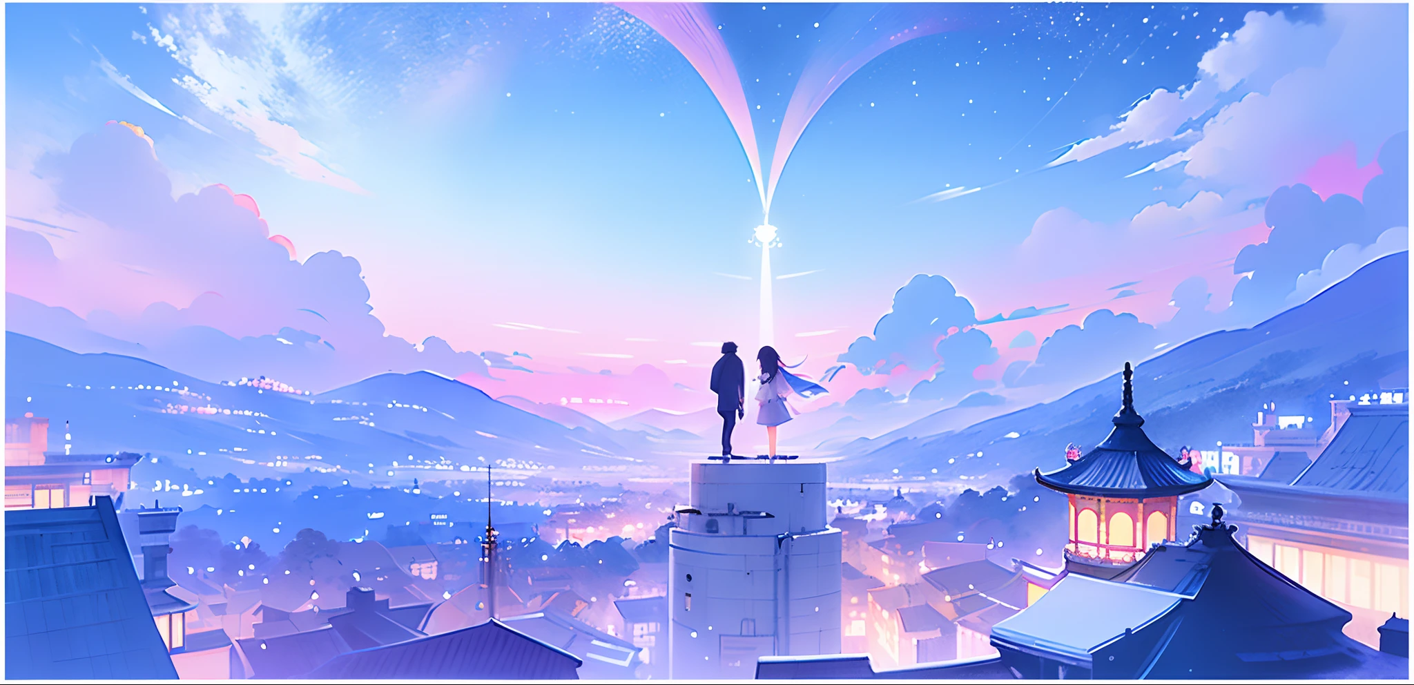Illustration of a man standing on the windowsill of a space station, by Ni Yuanlu, author:Xia Gui, dreamlike illustration, author:Yan Hui, author:Xuxu Solar, author:Xu Xi, by Ye Xin, blurry and dreamy illustration, inspired by Ma Yuanyu, lofi album art, by Yang J, blurry and dreamy illustration, A beautiful artwork illustration