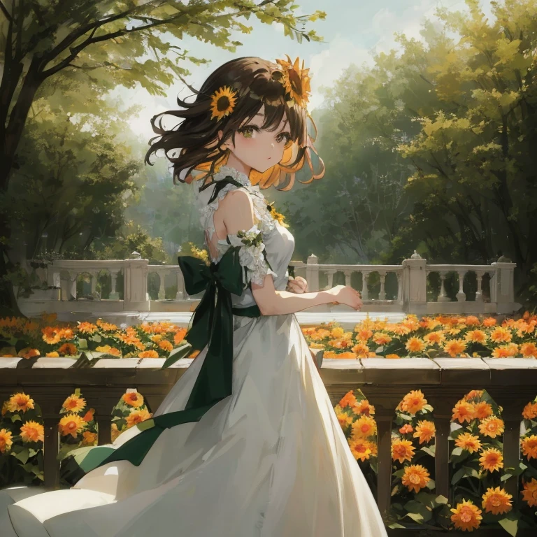 Anime girl in a white dress with green sash and sunflowers, Beautiful sunflower anime girl, Beautiful anime, 4k anime wallpaper, Beautiful anime girl, anime style 4 k, beautiful anime artwork, Rin, 4 k manga wallpaper, Anime art wallpaper 8k, Beautiful Anime Portrait, beautiful anime art, anime art wallpaper 4k, anime art wallpaper 4k, beautiful anime scene