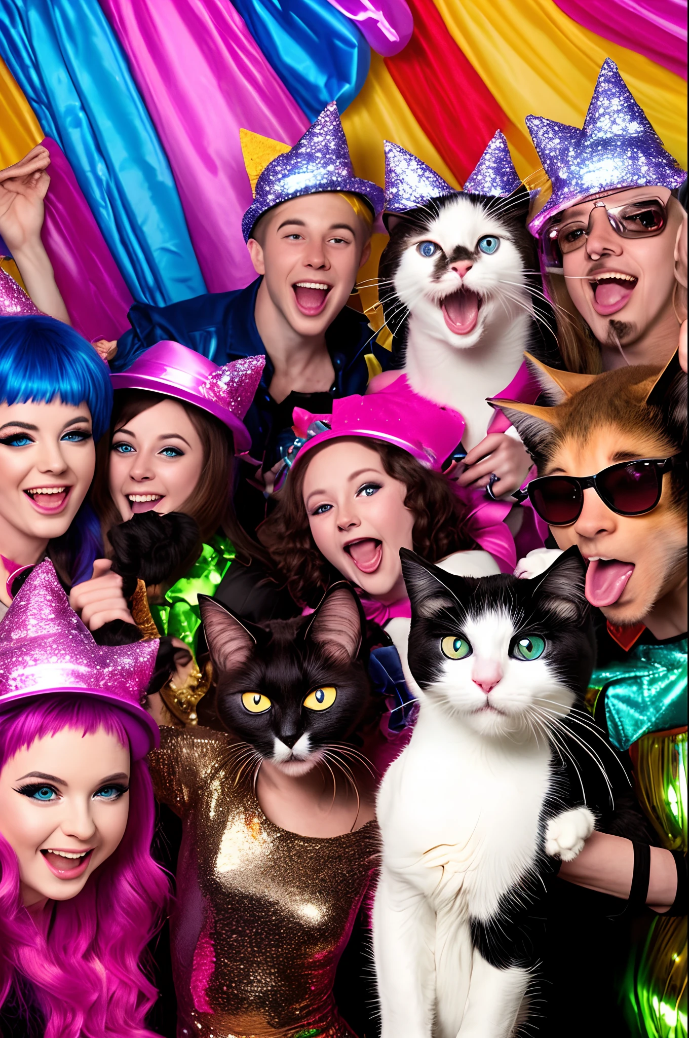 Cats having a disco party
