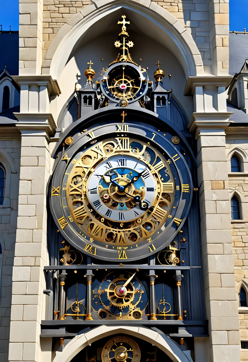 (8K, 16k, Award-winning, Highest quality, Highest resolution, Super detail, High detail, Anatomically correct, Masterpiece),UHR, Clock on the bell tower of the church,Ancient chronometric mechanism, delicate craftsmanship , A legendary mechanical clock, Rare and precious, Intricate details,Mechanical clocks are made of a metal called orichalcum, There are no gemstones, (The inside of the mechanical clock is engraved with ancient characters: 1.2), Impeccable, Platinum, White, Gold and silver, Church bell tower,cyber punk perssonage,Gigantic clock
