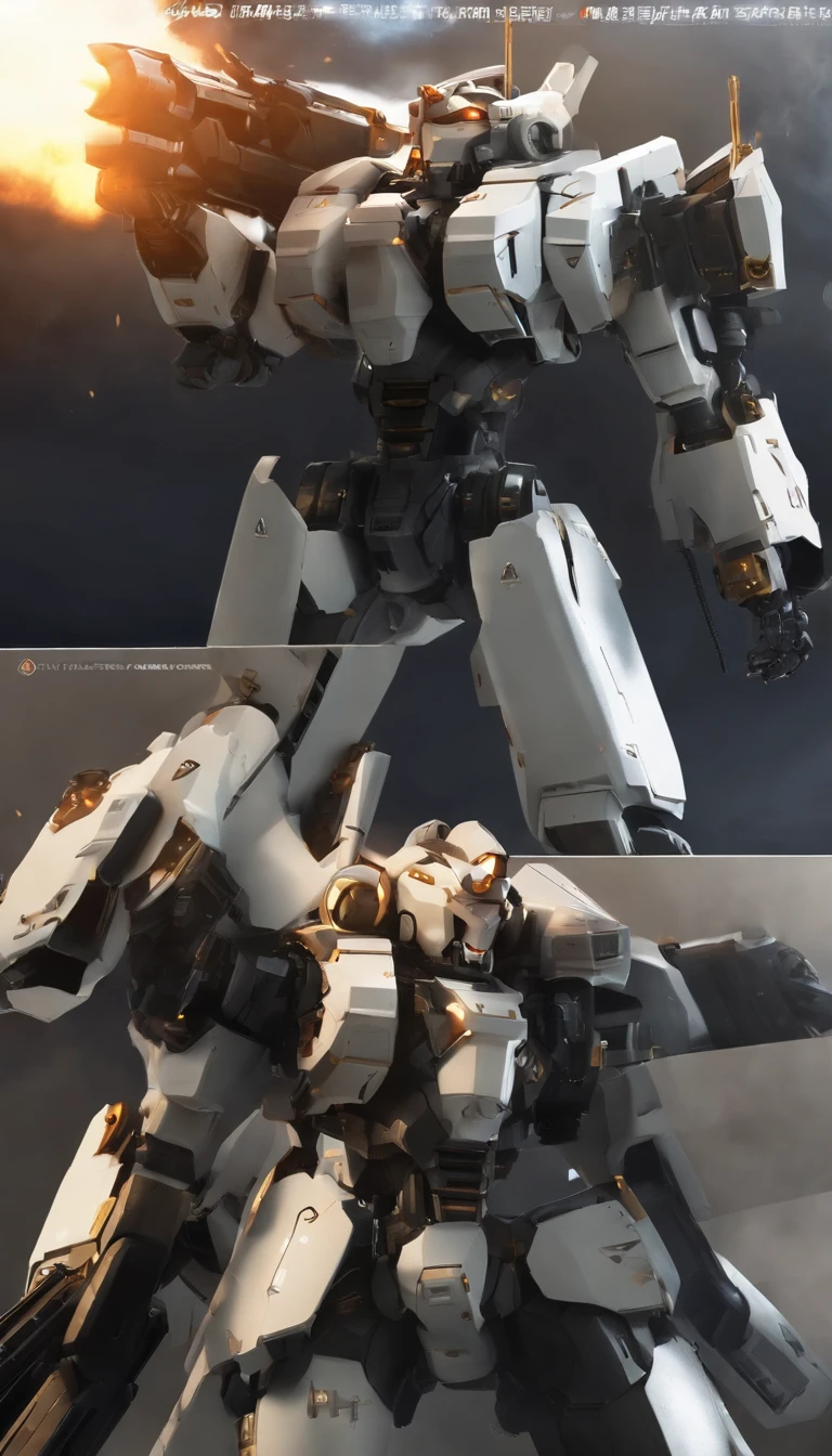 A power mecha with a sense of future military technology,Armed with a Gatling gun in his left hand,One on the left shoulder is equipped with a missile launcher,Equipped with a plasma cannon on the right shoulder,2 meters high,military,mirai,high - tech,mechs,The style is hyper-realistic