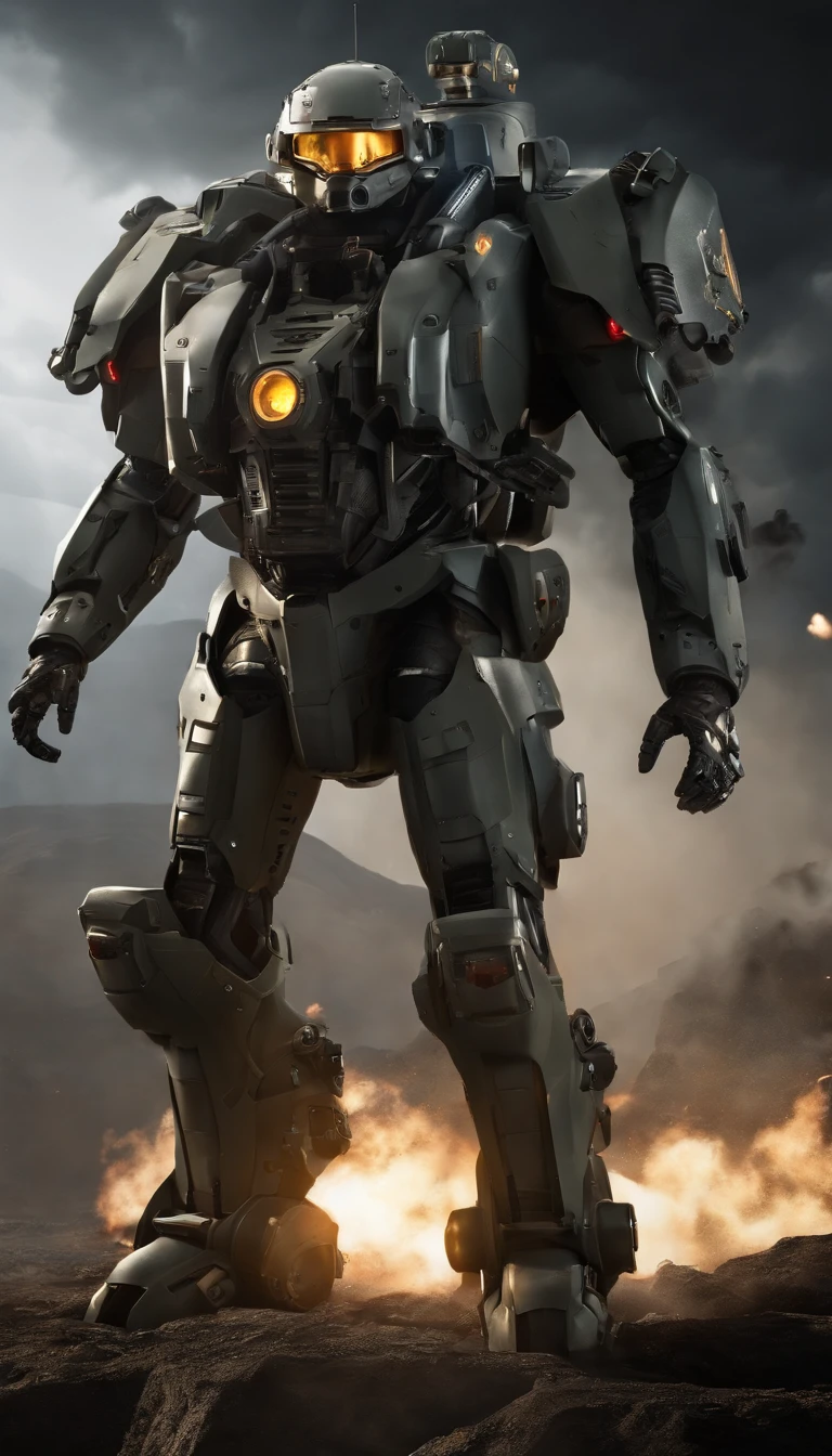 (best quality,4k,8k,highres,masterpiece:1.2),ultra-detailed,(realistic,photorealistic,photo-realistic:1.37),futuristic military technology,2-meter-tall humanoid power exoskeleton,(mechanical,armored,metallic,shiny,reflective,industrial),(advanced,innovative,high-tech) weaponry,(sophisticated,complex),(hyper-detailed,elaborate),barrel of the Gatling machine gun with rotating barrels,missile launcher mounted on the left shoulder,plasma cannon mounted on the right shoulder,(sleek,sleekly-designed) armor plates with glowing elements,highly detailed hydraulic joints and pistons,LED lights accentuating the mechanical parts,internal cockpit with a heads-up display,(advanced targeting system,advanced radar system),impressive power source emitting a vibrant glow,powerful jet thrusters enabling vertical takeoff and agile movements,aerial stability system for enhanced maneuverability,military camouflage patterns blending seamlessly with the surroundings,imposing stature,strong and sturdy construction,impressive (battle-hardened,combat-tested) aesthetics,intimidating presence,evocative futuristic military sounds,explosions around the artillery shells,emphasize the (scorching,blinding,blazing) beams of the plasma cannon,shadows cast by the exoskeleton creating a sense of (suspense,drama),dramatic lighting effects illuminating the exoskeleton in (moody,contrasting) hues to enhance the sense of (dynamism,suspense,mystery),unprecedented level of realism that makes viewers question its (authenticity,genuineness)