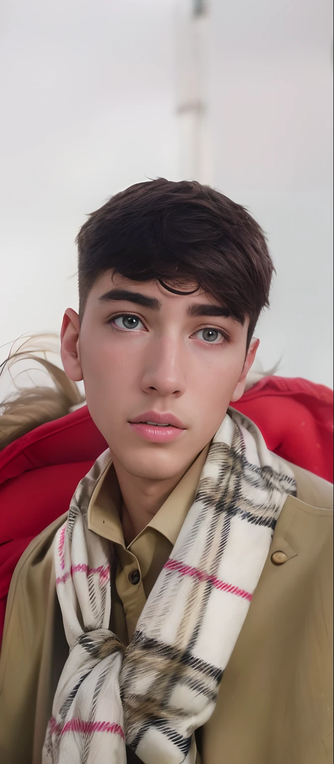 (8k, RAW photo, best quality, masterpiece:1), (realistic, photo-realistic:1), ultra-detailed, (high detailed skin:1), 8k uhd, dslr, soft lighting, high quality, film grain,  blondboy, brutal boy person, short messy hair, bottom view, low camera, chin up, looks into viewer, cityscape background
