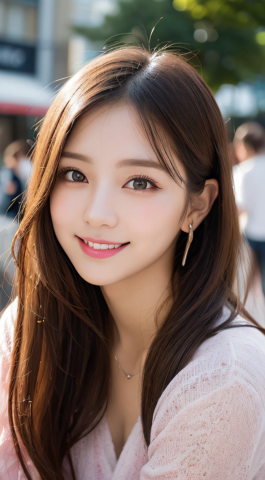 masutepiece, Best Quality, Illustration, Ultra-detailed, finely detail, hight resolution, 8K Wallpaper, Perfect dynamic composition, Beautiful detailed eyes, Women's Fashion Summer,Long Hair,Big Natural Color Lip, Bold sexy poses,Smile,Harajuku、20 years girl、Cute、Sexy shot looking at camera、up of face