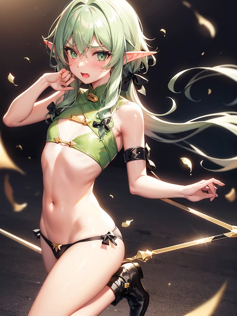 Best Quality, masterpiece, ((Solo, 1girl)), high elf archer, fine detailed shiny eyes, small chest, high resolution, best lighting, extremely detailed illustrations, blush, embarrassed, smile, open mouth, crotch seam, cameltoe, day, dripping wet, no panty, very NSFW, female masturbation,cum everywhere, view from behind, butt visible, no top, extremely hot, very tiny panty, on knees, panty falling off,