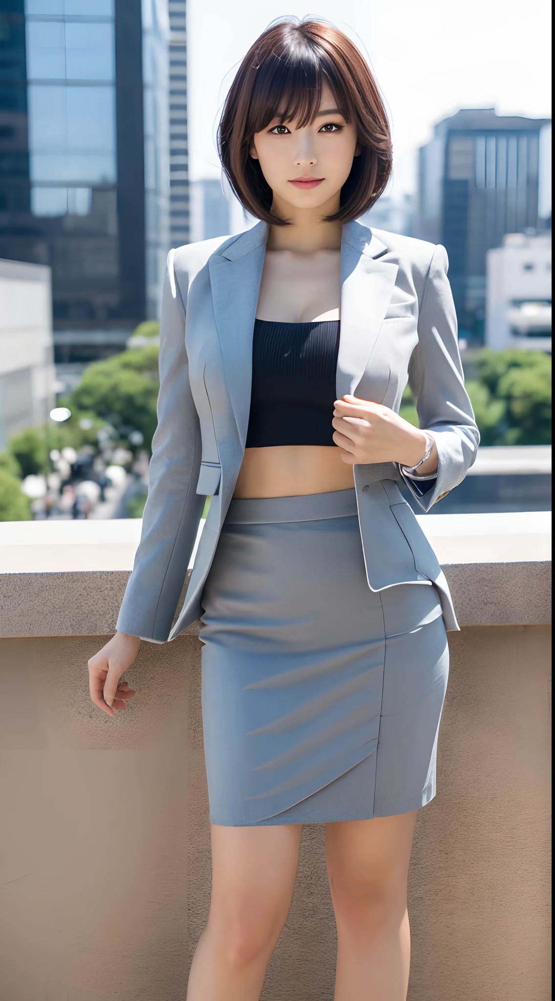 Best Quality, 8k, 32k, Masterpiece, UHD: 1.3, Attractive Japan Woman Pictures, One Girl, (full body:1.3),Abs, Perfect Body,(business suit:1.1),(skirt:1.1),Ultra Detailed Face, Detailed Lips, Fine Eyes, Double Eyelids,short hair,Disheveled Hair,