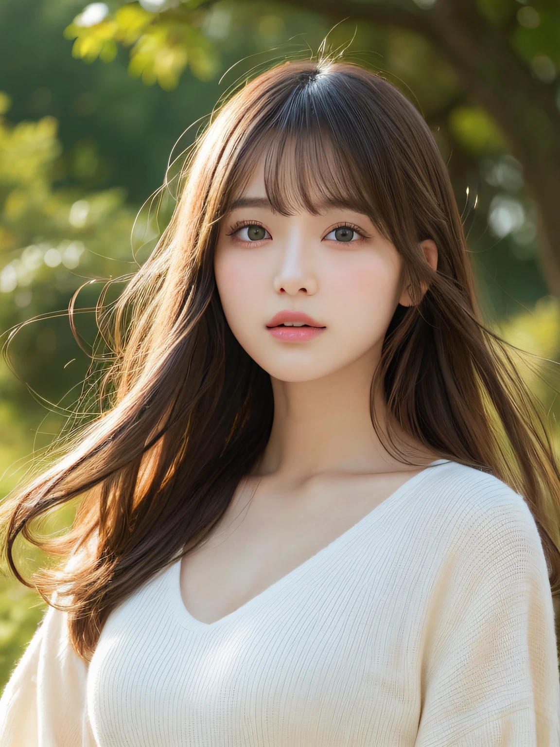 finely detail, hight resolution, hightquality、Perfect dynamic composition, Beautiful detailed eyes, Medium Hair, huge tit、Natural Color Lip,Kamimei、Shibuya、20 years girl、1 persons、Transparent skin、Glowing hair、masutepiece, Best Quality, Illustration, Ultra-detailed, finely detail, hight resolution, 8K、The correct state of the human body、randome pose、、Gravure Model Pose,Hair soaring in the wind