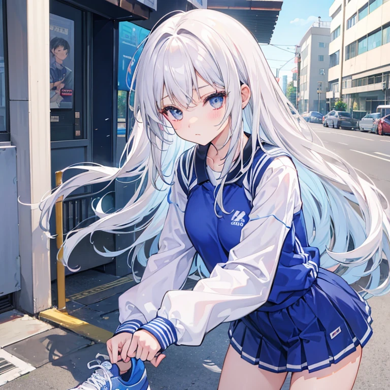 1 girl in、High 、Hair long、Sportswear、deadpan、White hair