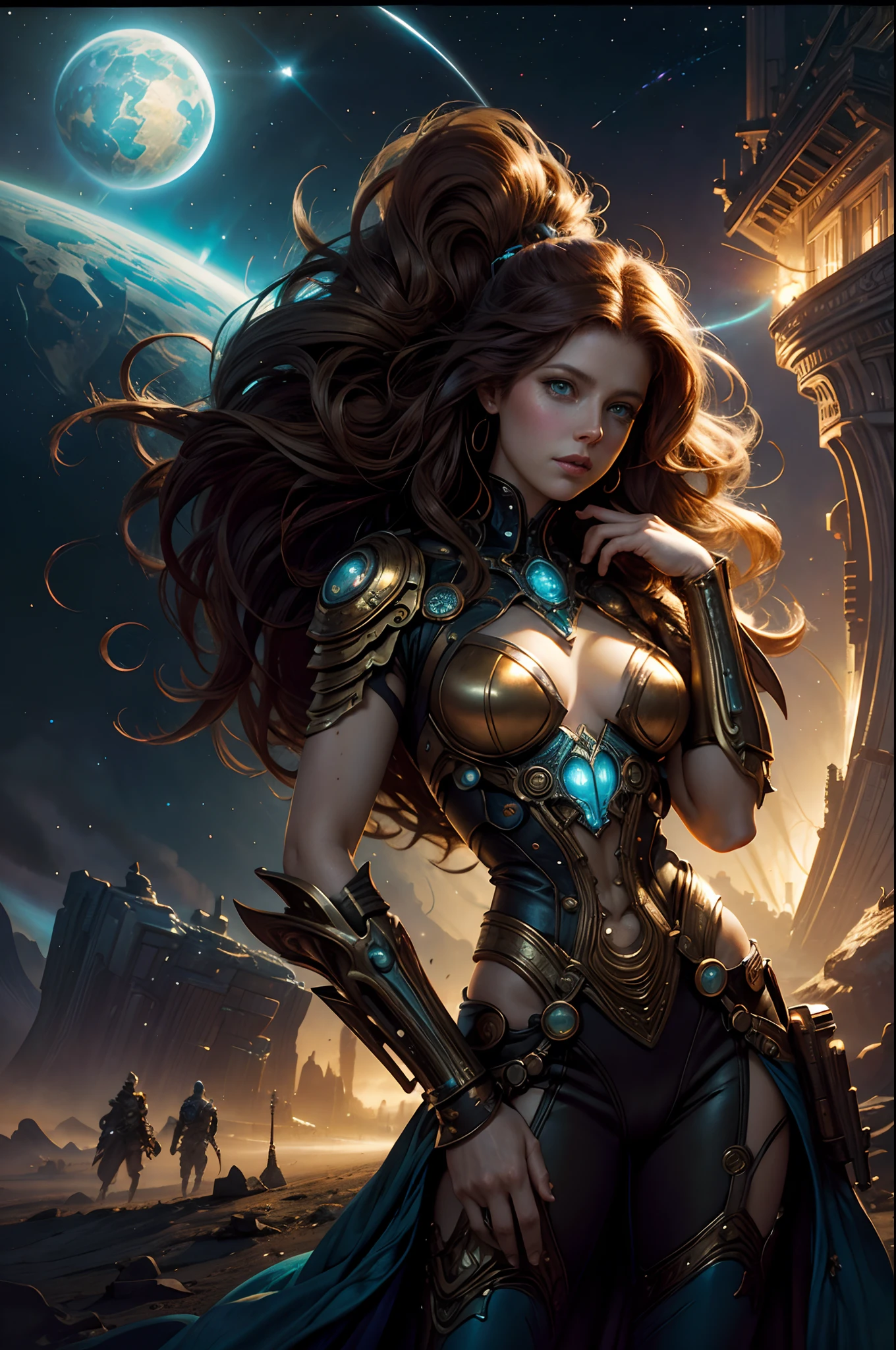 Future City, Universe, Technology, magic, boris vallejo and tom bagshaw, Prophet graphic novel, Cosmic artifacts, Inspired by Earl Norem, deep dream, awarded on cgsociety, looks a bit similar to amy adams, golden turquoise steampunk, anno 2070,reality,01