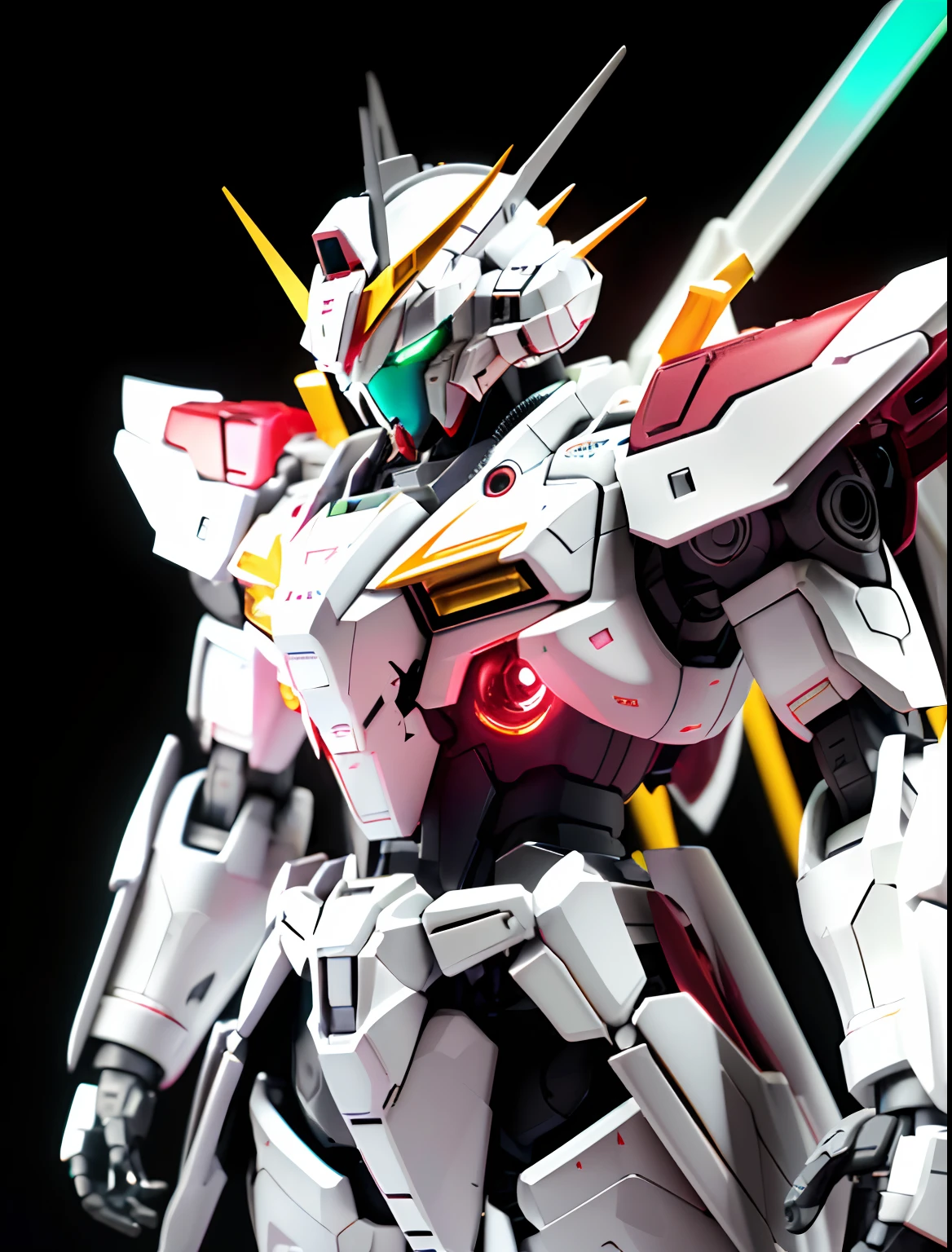 droid、top-quality、high-detail、ultra-detailliert、masterpiece、8k wallpaper、((Z Gundam Color)、Light green eyes、The light on the body is red)、absurderes、hight resolution、An ultra-fine illustrations、absurderes、独奏、GameCG、lorde、natta、(blacklight:1)、(Detailed beautiful face and eyes:1.0)、(Feminine form:1.5)、command spell、mecha musume、masks、machine components、Robot Joint、、full armor、(full bodyesbian:1.5)、radiant eyes、mechs、Standing and holding a rifle、looking at the viewers、 skiny、Symmetrical mechanical wing、((The aircraft has the same color scheme as the Z Gundam))、((Flowing armor、Psycho Machines、Funnel-mounted、Funnel equipped、Equipped with a high mega launcher))、personification