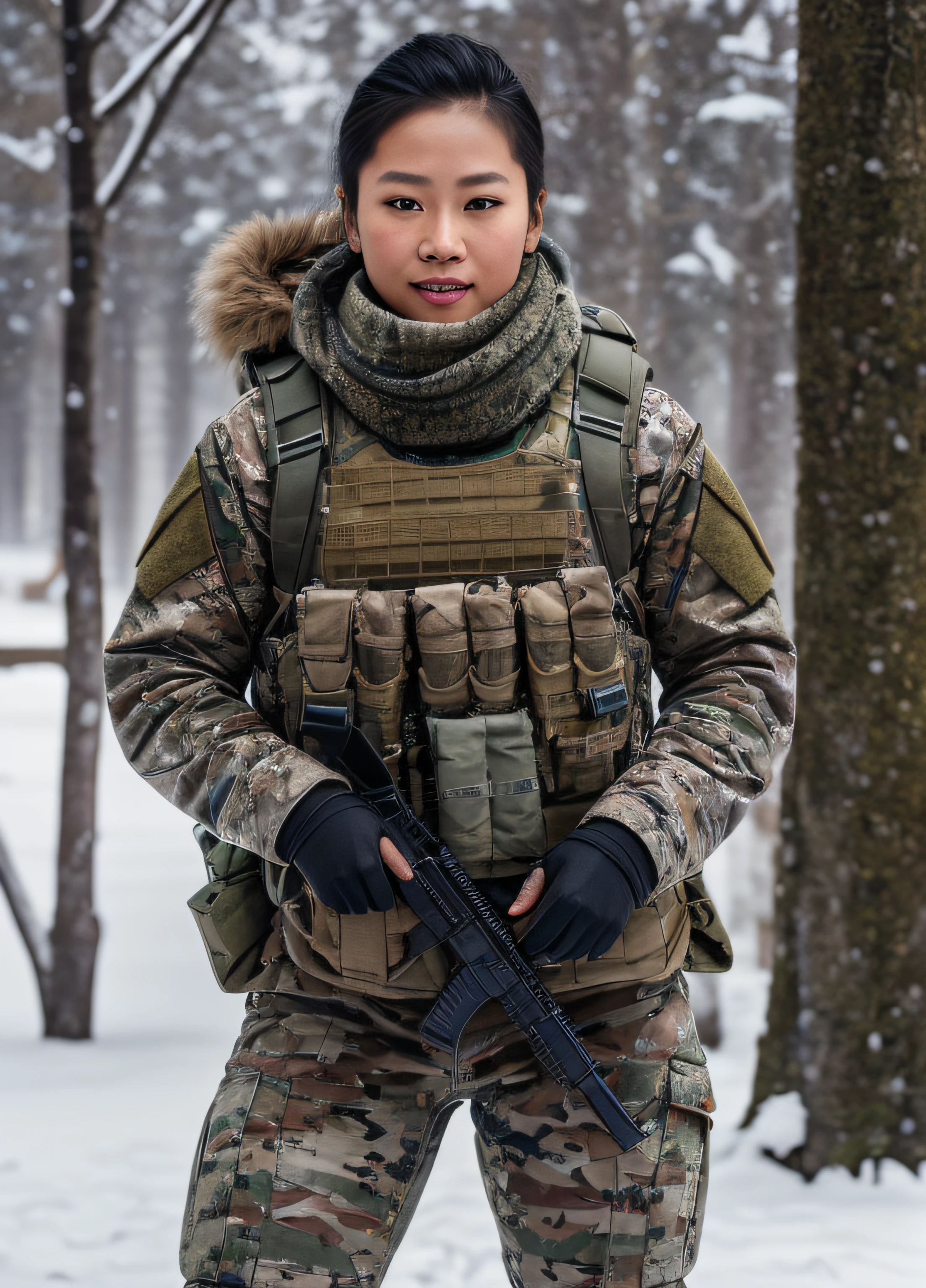 (photorealistic), beautiful lighting, best quality, realistic, full body portrait, real picture, intricate details, depth of field, 2 girls lesbian kissing and feeling breasts and ass and crotch, Filipino woman, 24-years-old, in a cold snowstorm, a wings, A very muscular solider girl with haircut, wearing winter camo military fatigues, camo plate carrier rig, combat gloves, (magazin pouches), (kneepads), highly-detailed, perfect face, hazel eyes, lips, wide hips, small waist, tall, make up, tacticool, Fujifilm XT3, outdoors, bright day, Beautiful lighting, RAW photo, 8k uhd, film grain, ((bokeh))