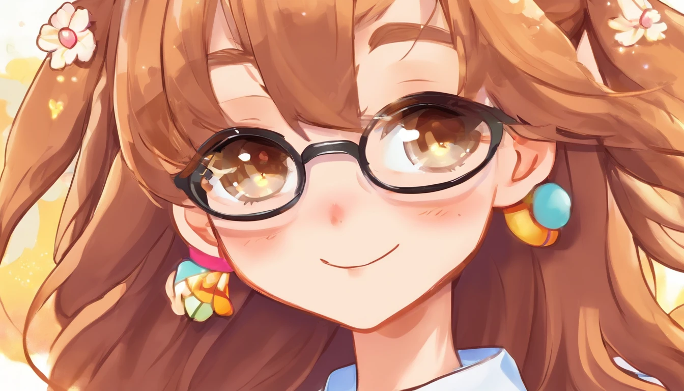 A black, Long haired girl with brown eyes and white glasses, Happy to open the golden ring