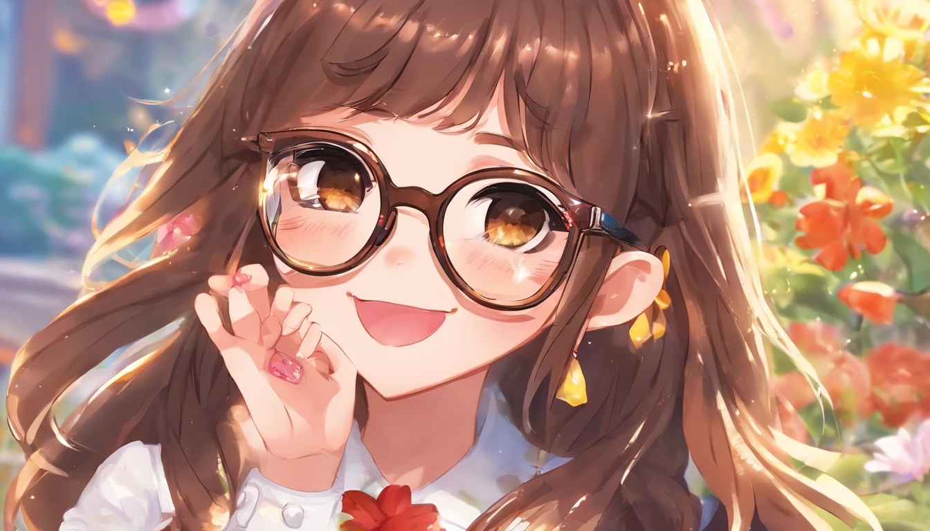 A black, Long haired girl with brown eyes and white glasses, Happy to open the golden ring