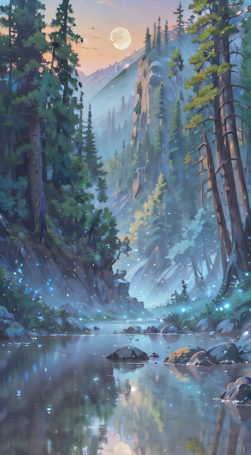There are two rabbits sitting on rocks close to bodies of water, A beautiful artwork illustration, anime beautiful peace scene, 4 k hd wallpaper illustration, a forest with bunnies, Beautiful art UHD 4 K, Anime fantasy illustration, 4 k hd illustrative wallpaper, serene illustration, dreamlike illustration, fantasy matte painting,Cute, anime landscape wallpapers, whimsical fantasy landscape art,Moon HD soft