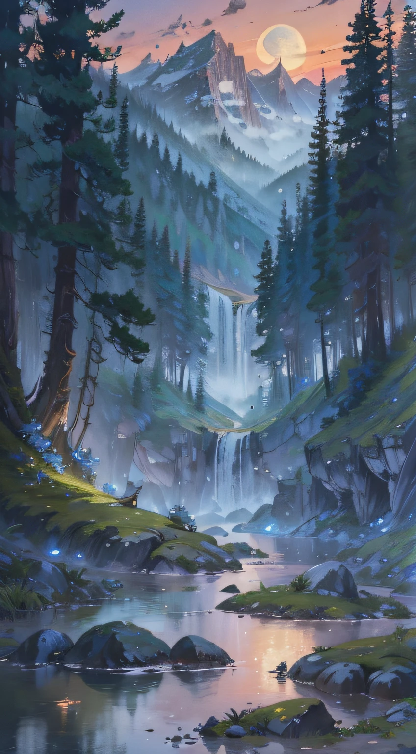 There are two rabbits sitting on rocks close to bodies of water, A beautiful artwork illustration, anime beautiful peace scene, 4 k hd wallpaper illustration, a forest with bunnies, Beautiful art UHD 4 K, Anime fantasy illustration, 4 k hd illustrative wallpaper, serene illustration, dreamlike illustration, fantasy matte painting,Cute, anime landscape wallpapers, whimsical fantasy landscape art,Moon HD soft