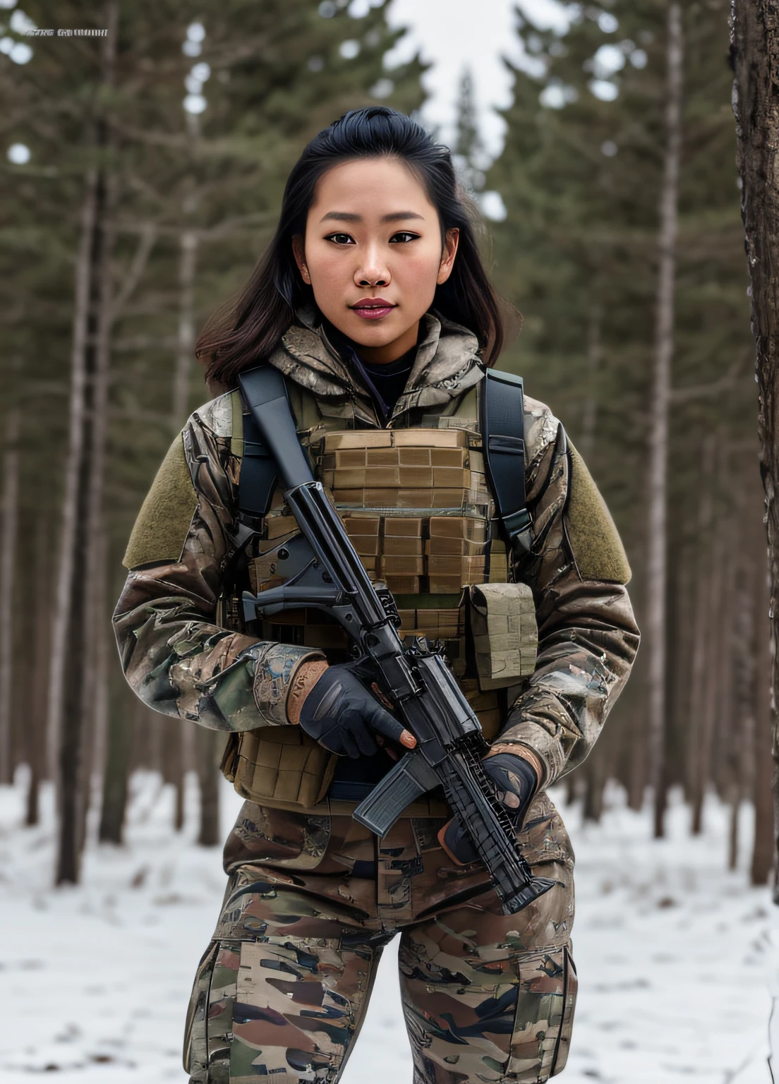 (photorealistic), beautiful lighting, best quality, realistic, full body portrait, real picture, intricate details, depth of field, 2 girls lesbian kissing and feeling breasts and ass and crotch, Filipino woman, 24-years-old, in a cold snowstorm, a wings, A very muscular solider girl with haircut, wearing winter camo military fatigues, camo plate carrier rig, combat gloves, (magazin pouches), (kneepads), highly-detailed, perfect face, hazel eyes, lips, wide hips, small waist, tall, make up, tacticool, Fujifilm XT3, outdoors, bright day, Beautiful lighting, RAW photo, 8k uhd, film grain, ((bokeh))