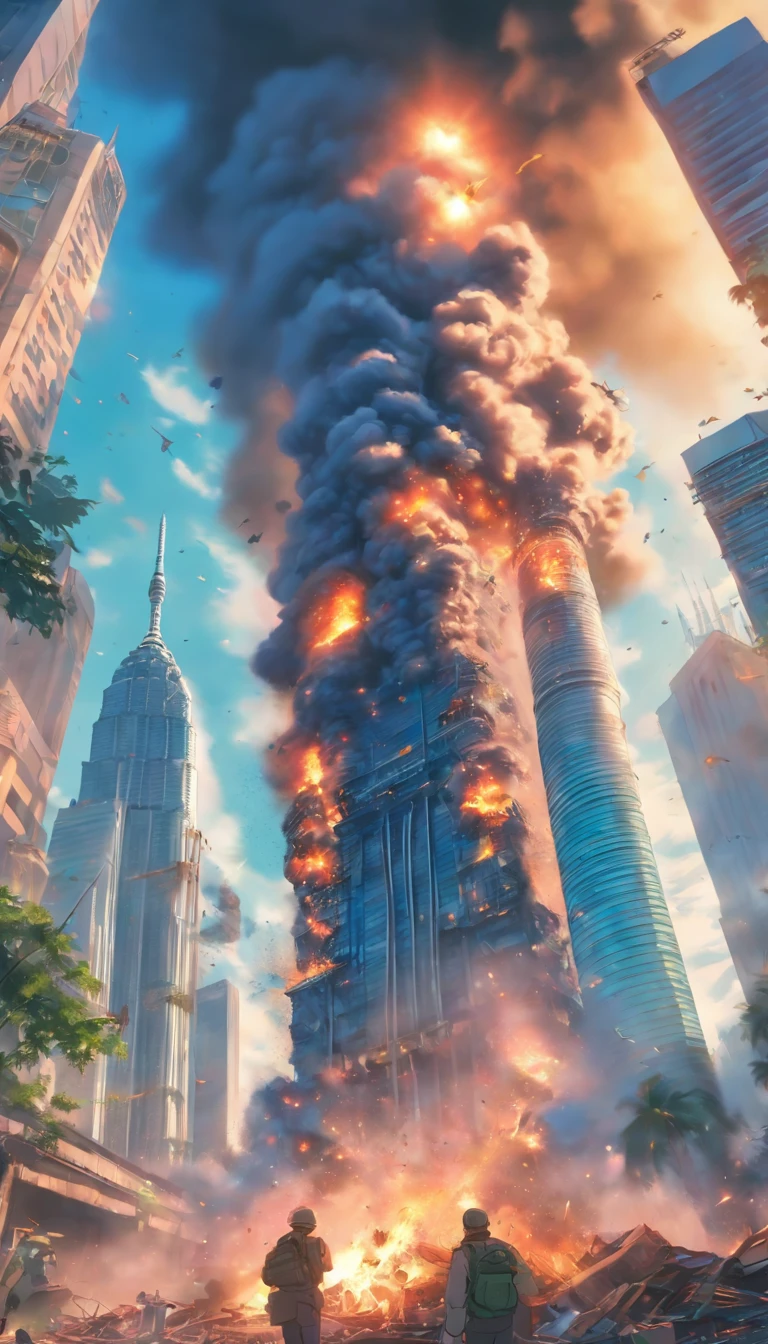 Terrorist attacks in the United States,The plane crashed into the Petronas Twin Towers,Smoke billowed from the explosion。